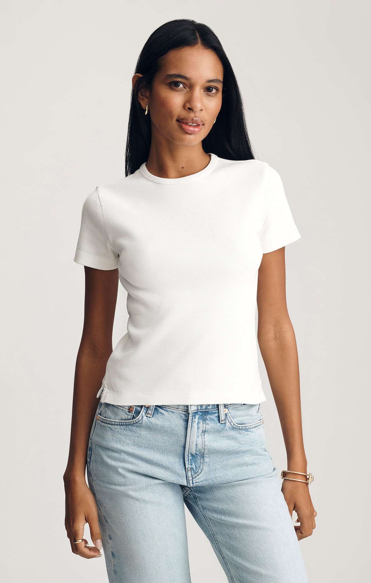 RIBBED CREW NECK T-SHIRT IN WHITE - Mavi Jeans