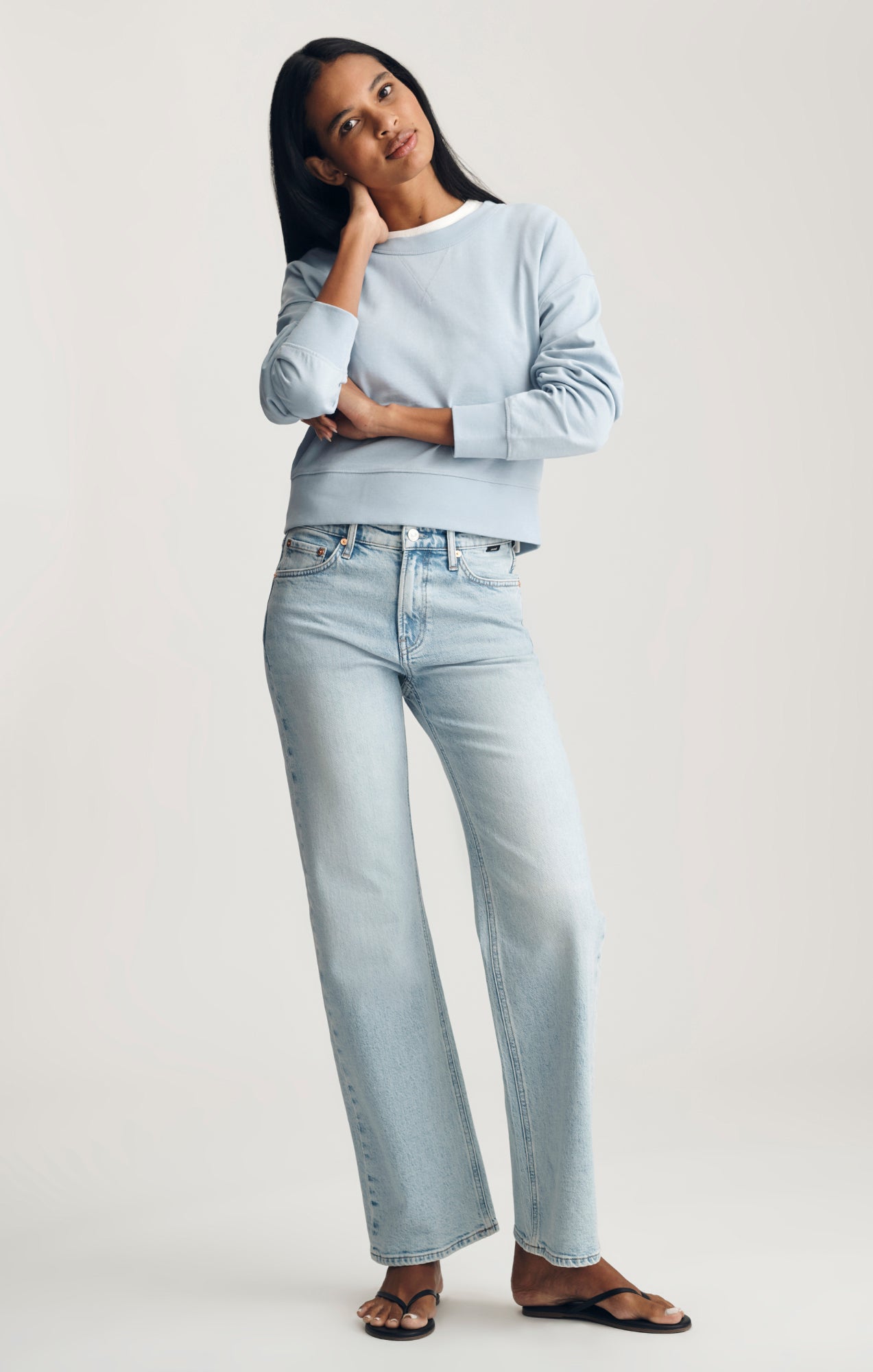 V-STITCH CREW NECK SWEATSHIRT IN BLUE FOG - Mavi Jeans