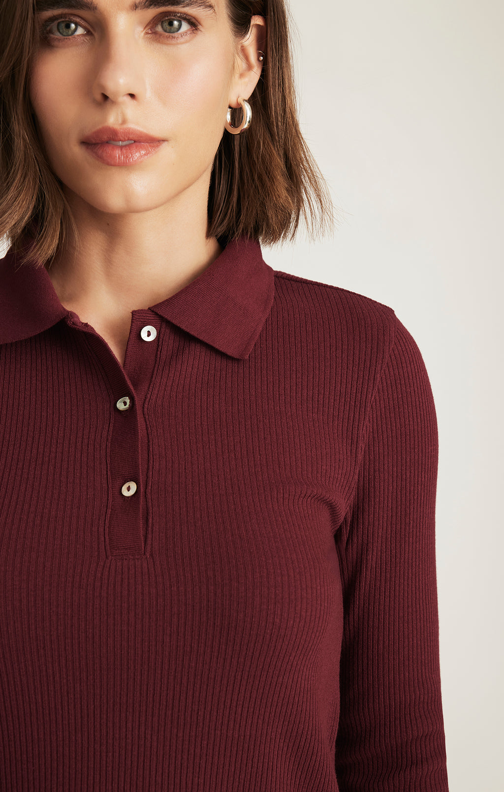 LONG SLEEVE POLO T-SHIRT IN ZINFANDEL - Mavi Jeans