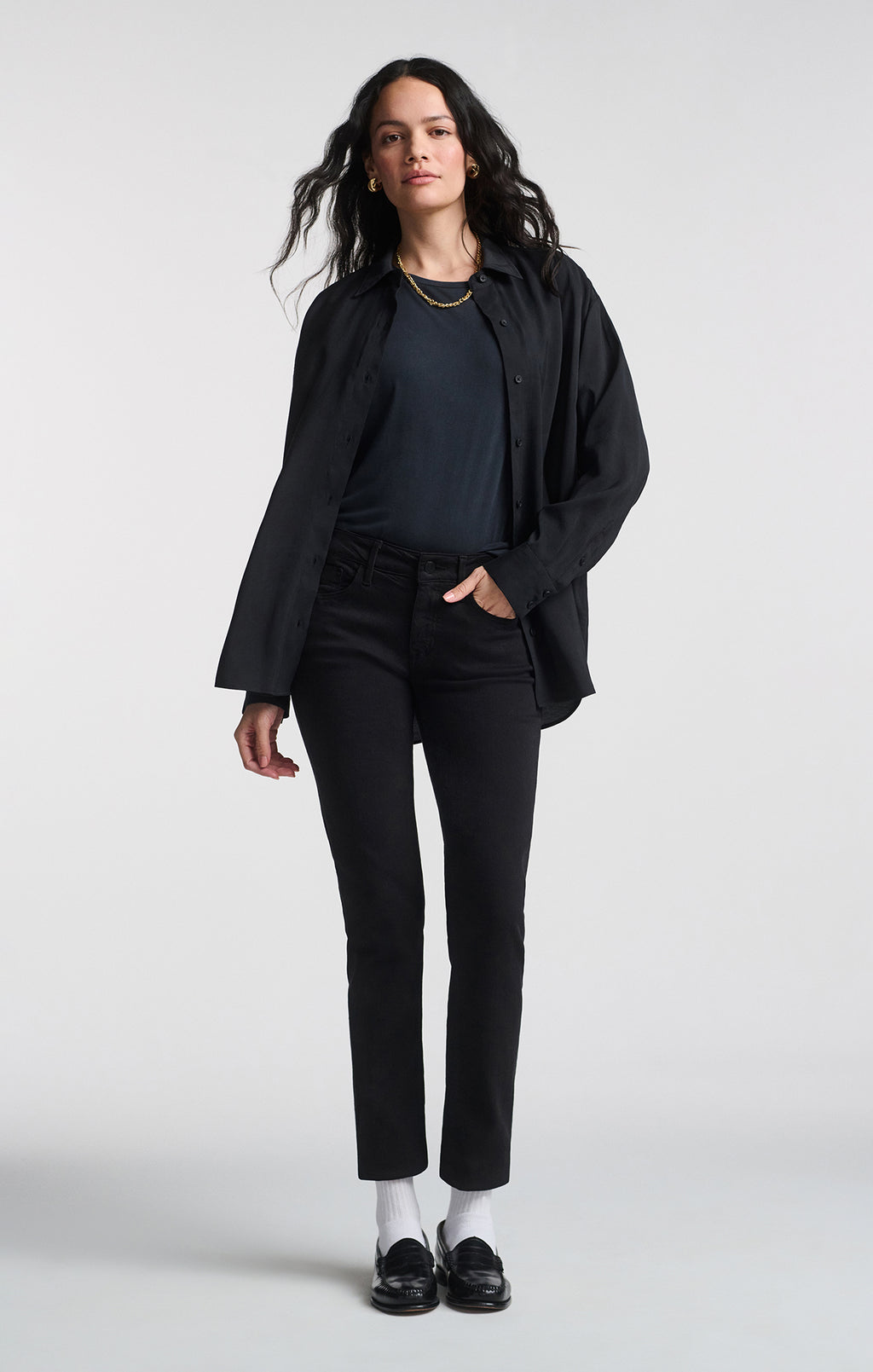 LUXE TOUCH BUTTON-UP SHIRT IN BLACK - Mavi Jeans