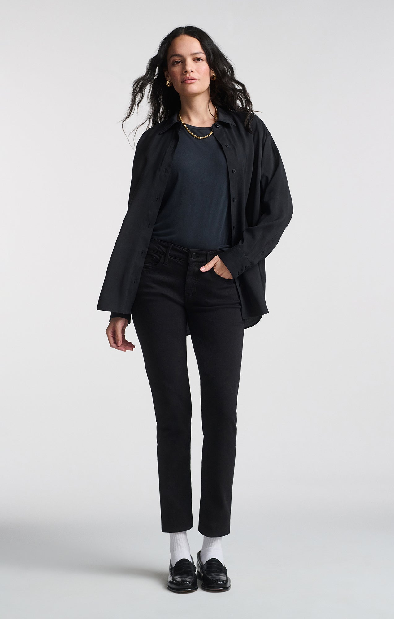 LUXE TOUCH BUTTON-UP SHIRT IN BLACK - Mavi Jeans