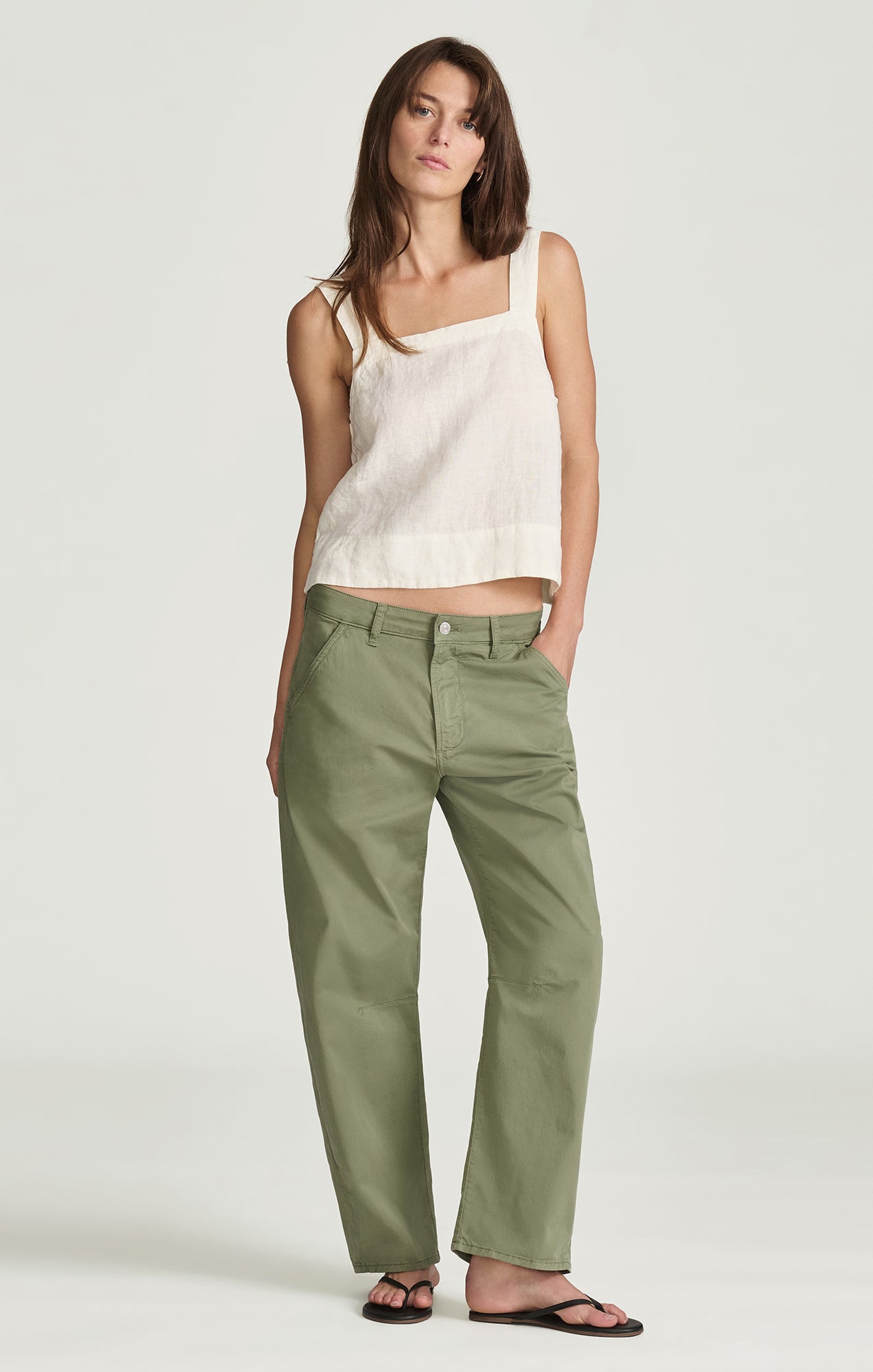 LINEN SQUARE NECK TANK TOP IN WHITE - Mavi Jeans