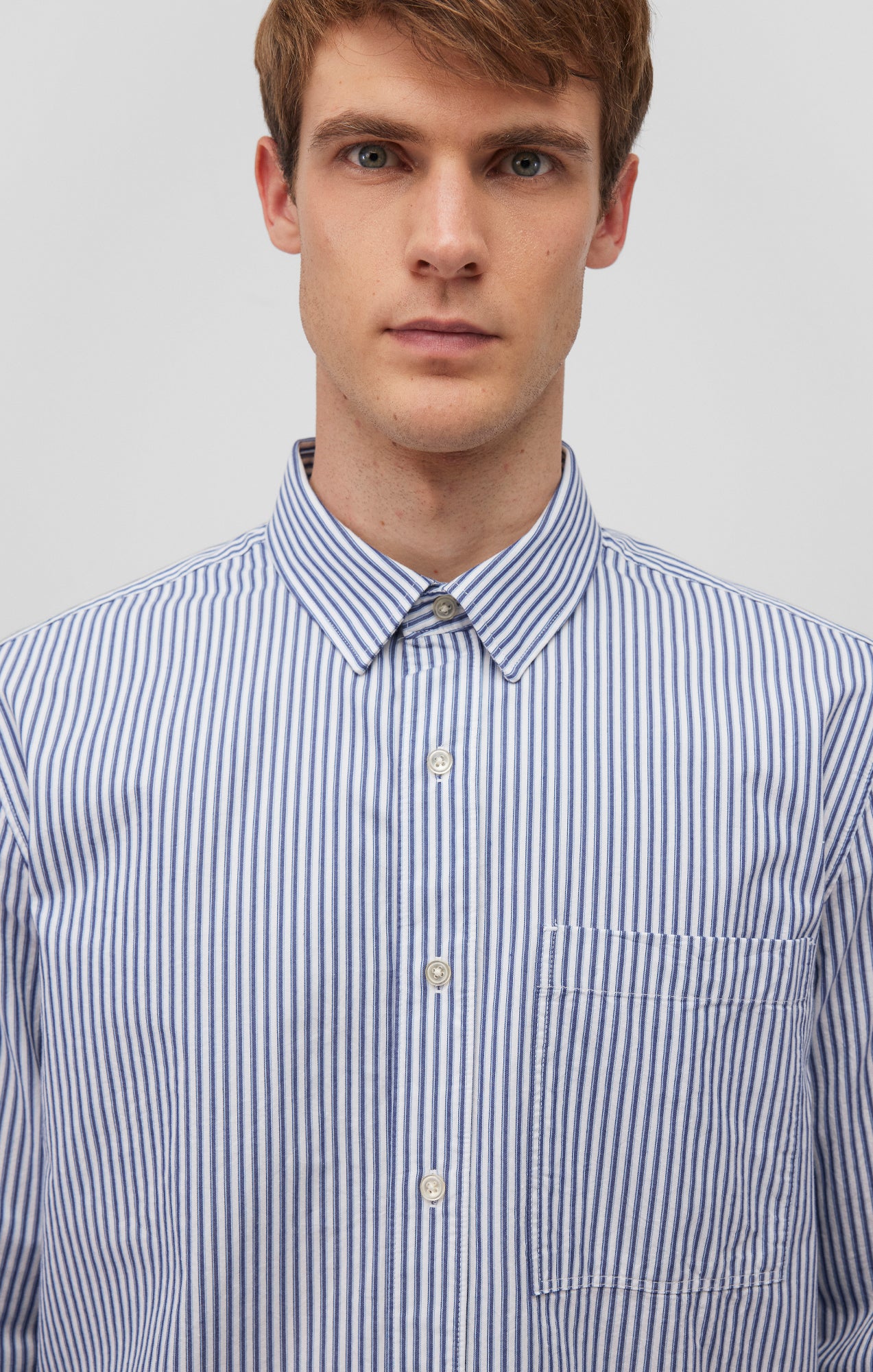 STRIPED BUTTON-UP LONG SLEEVE SHIRT IN TRUE BLUE - Mavi Jeans