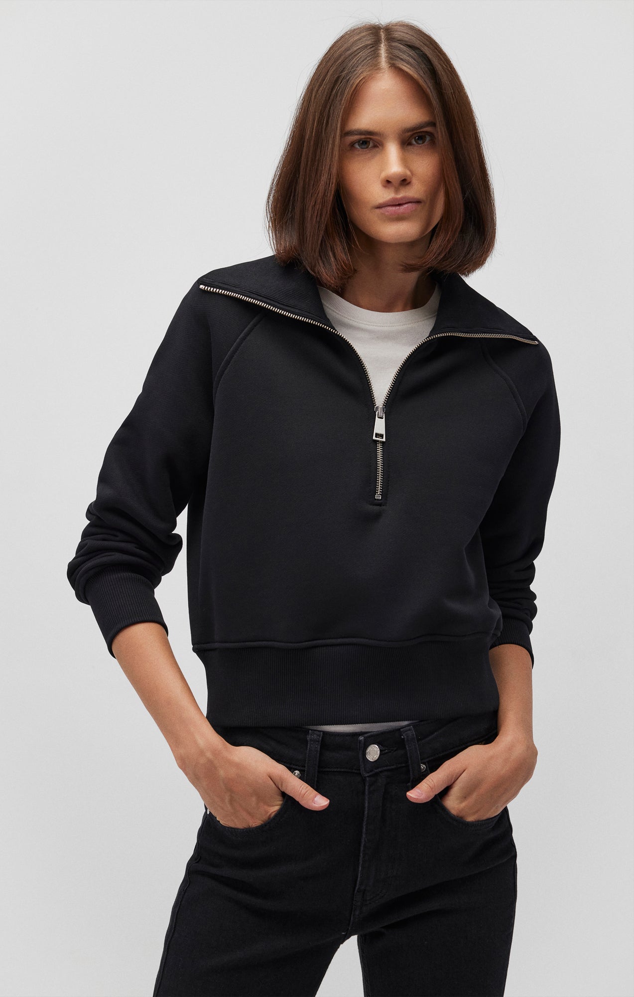 QUARTER ZIP SWEATSHIRT IN BLACK - Mavi Jeans