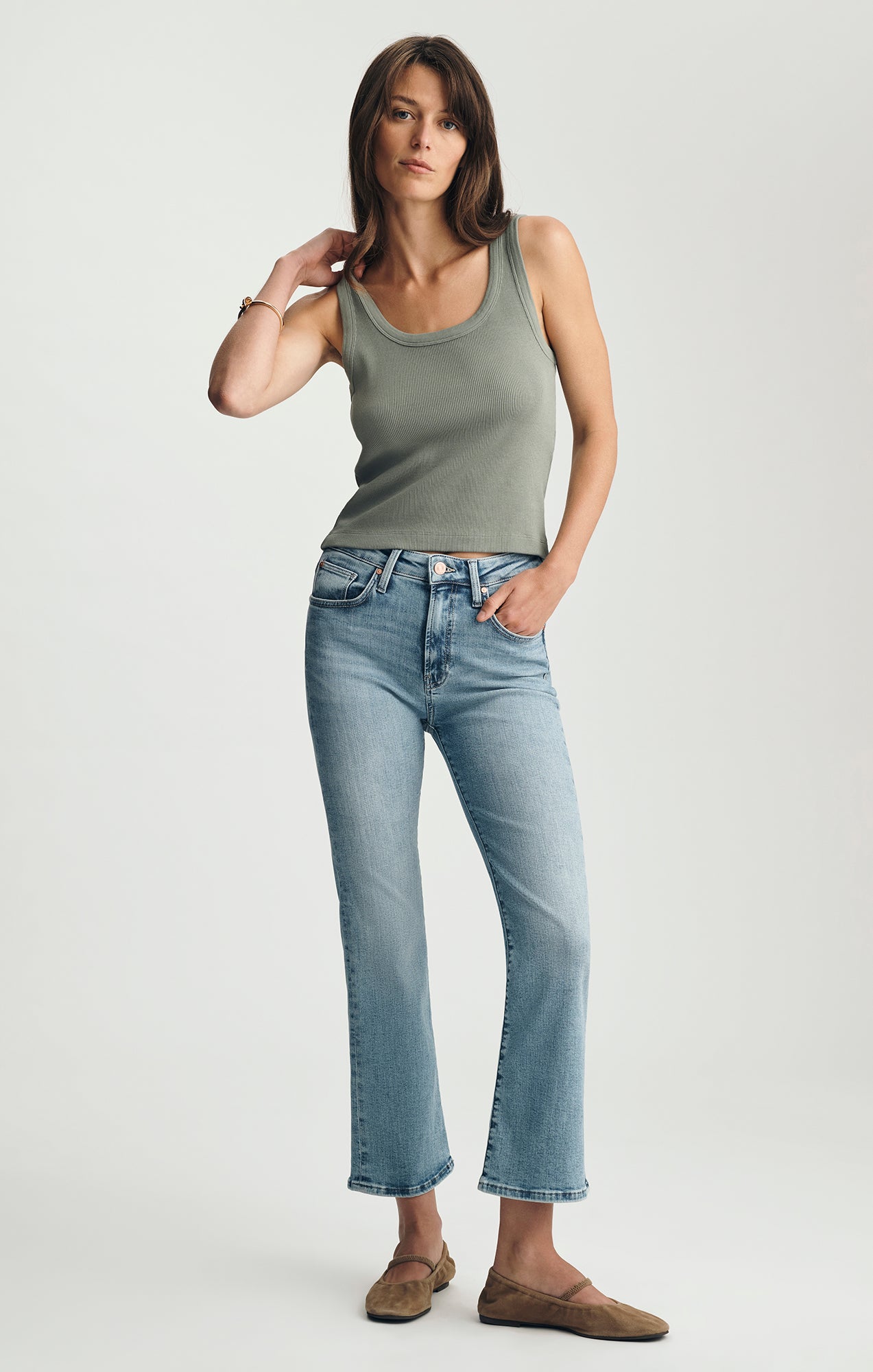 RIBBED SQUARE NECK TANK TOP IN SEA SPRAY - Mavi Jeans