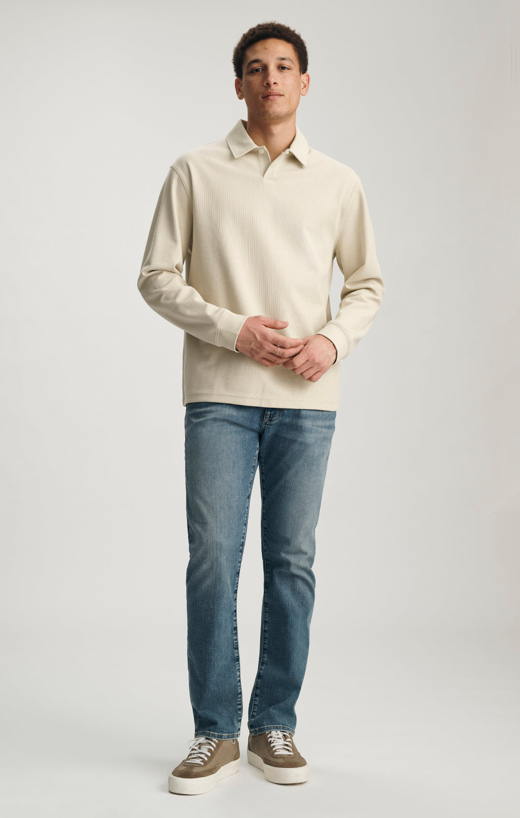JACQUARD INTERLOCK POLO SWEATSHIRT IN OVERCAST - Mavi Jeans