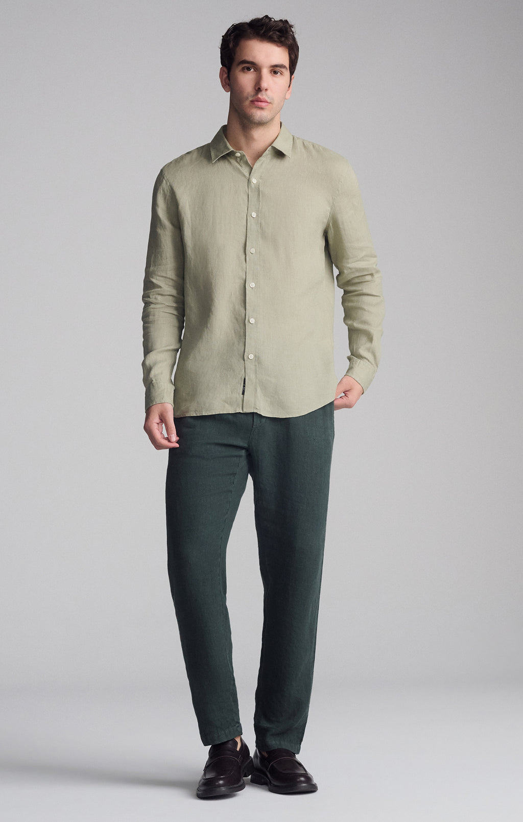 LINEN LONG SLEEVE BUTTON-UP SHIRT IN SEAGRASS - Mavi Jeans