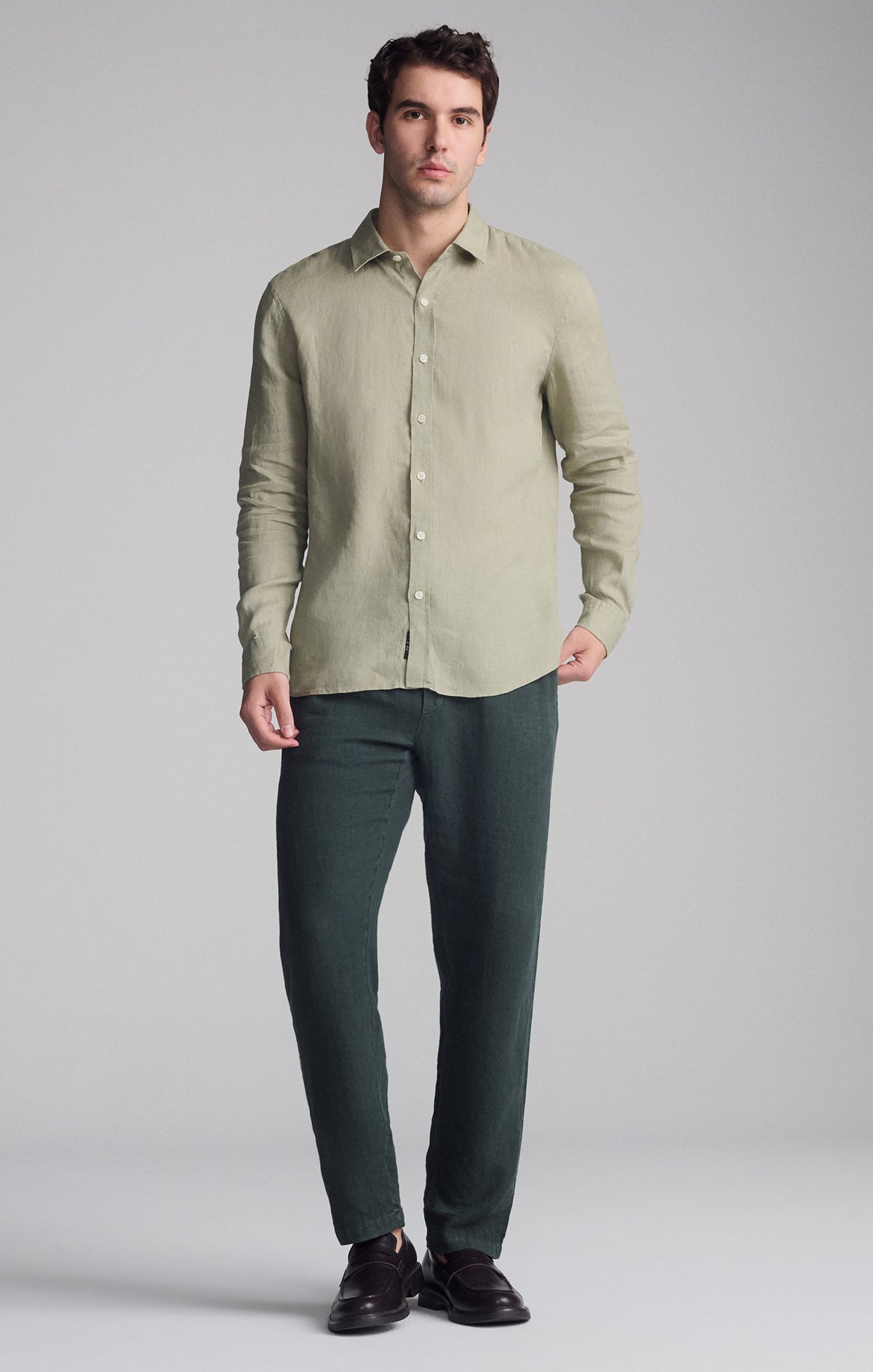 LINEN LONG SLEEVE BUTTON-UP SHIRT IN SEAGRASS - Mavi Jeans