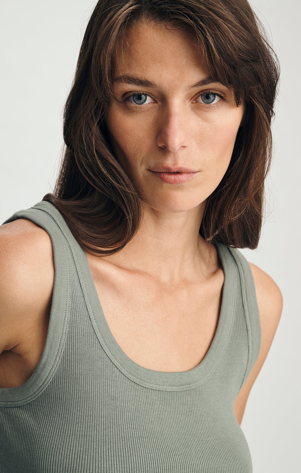 RIBBED SQUARE NECK TANK TOP IN SEA SPRAY - Mavi Jeans