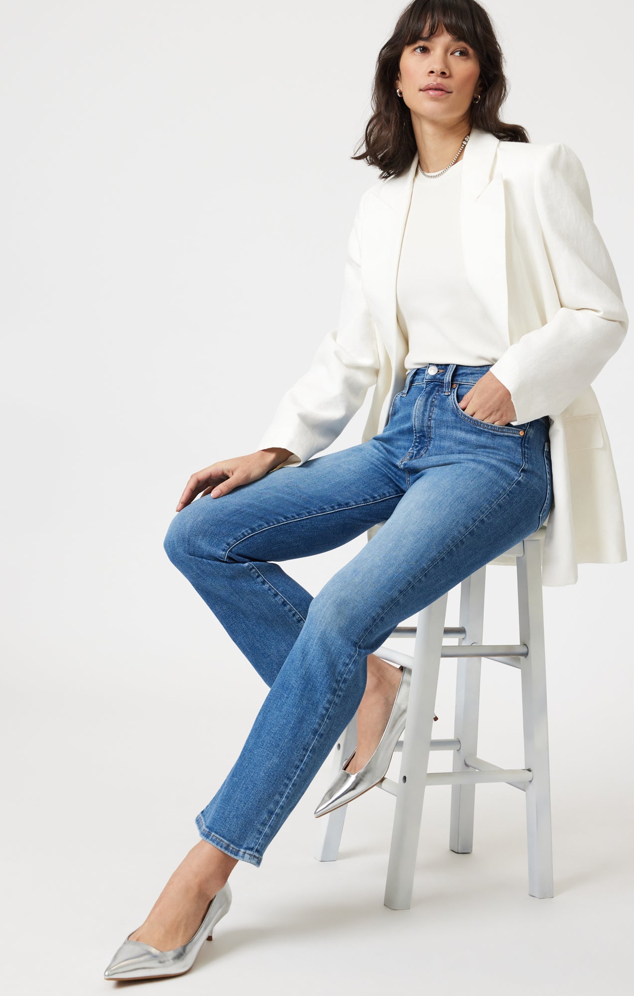 ANIKA CROPPED FLARE IN MID BRUSHED FLEX BLUE - Mavi Jeans