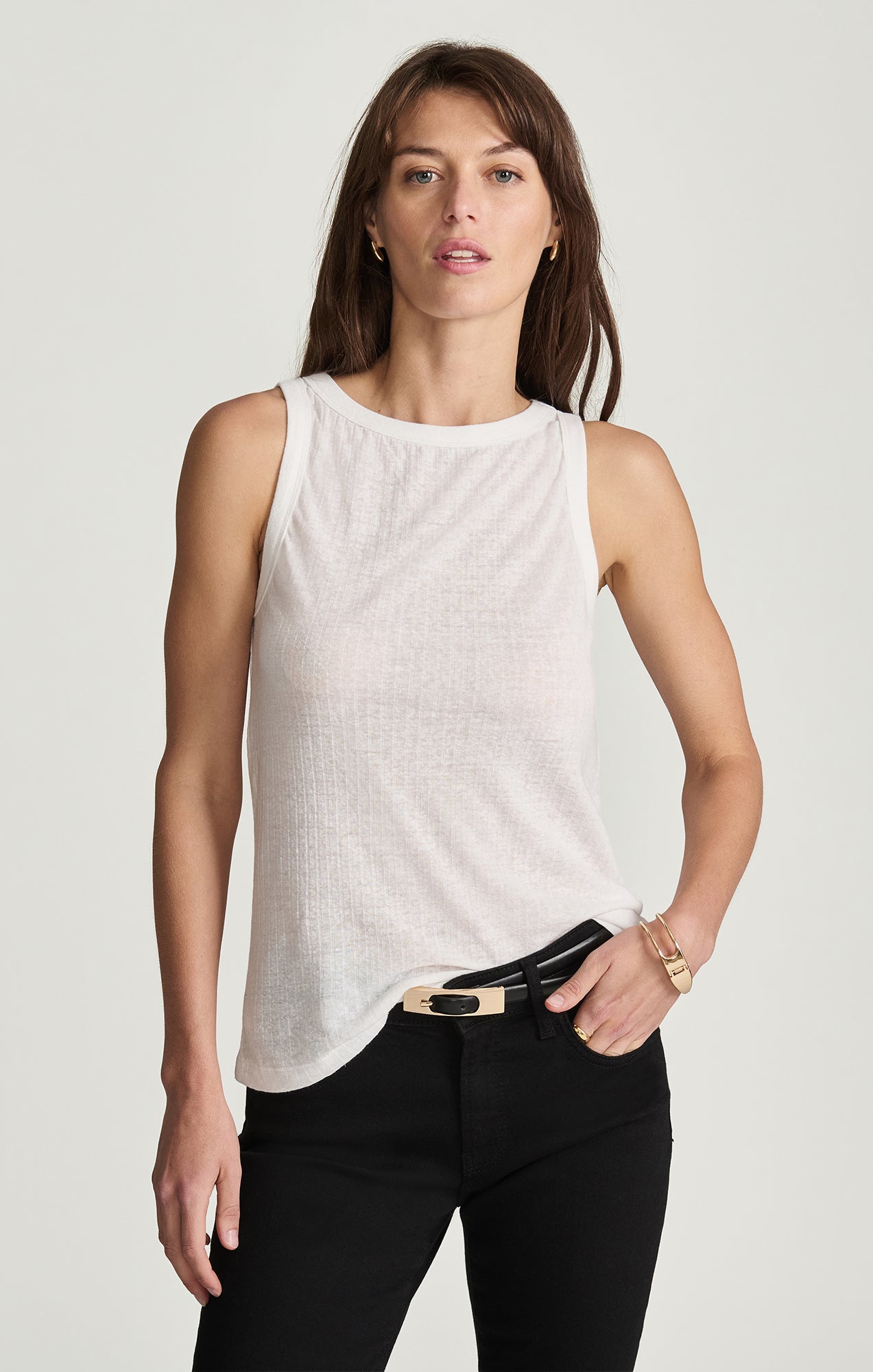TRUE HEMP BOAT NECK TANK TOP IN WHITE - Mavi Jeans