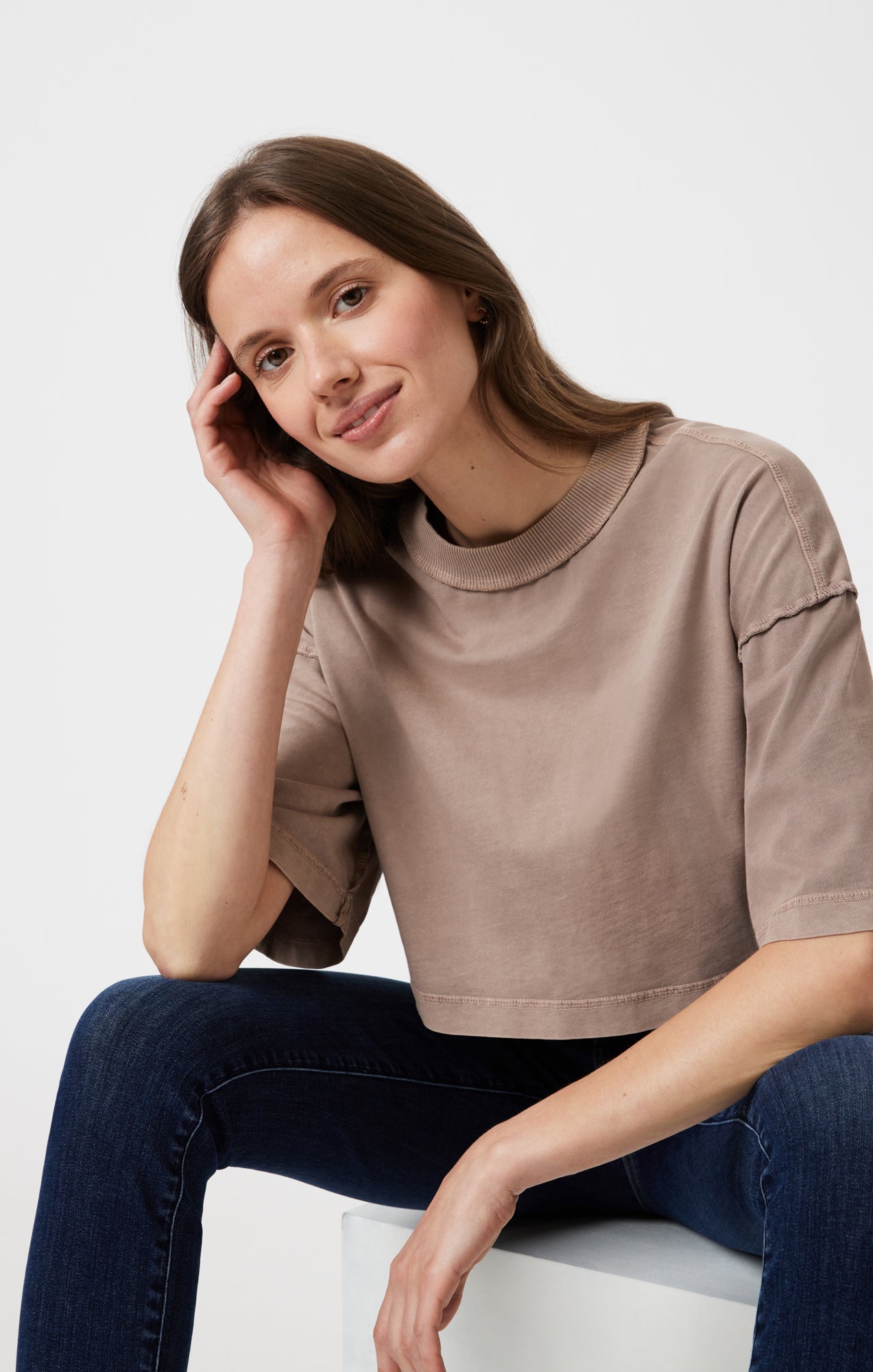 DROP SHOULDER CROPPED T-SHIRT IN MOON ROCK - Mavi Jeans