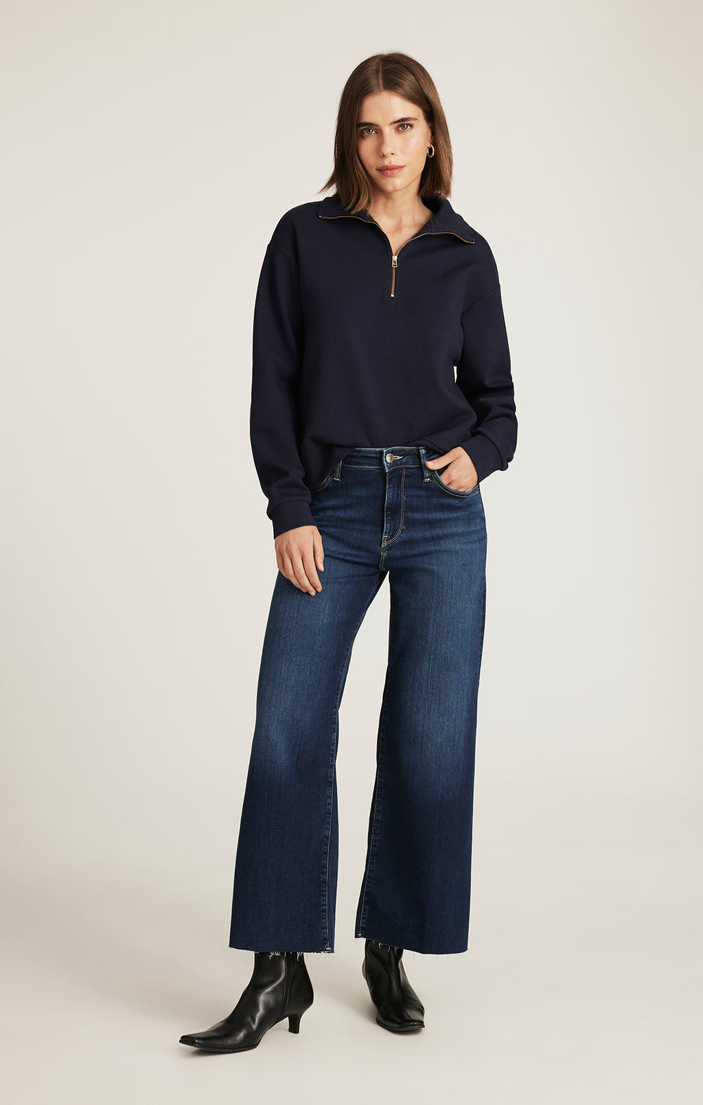 HALF ZIP SWEATSHIRT IN NAVY BLAZER - Mavi Jeans