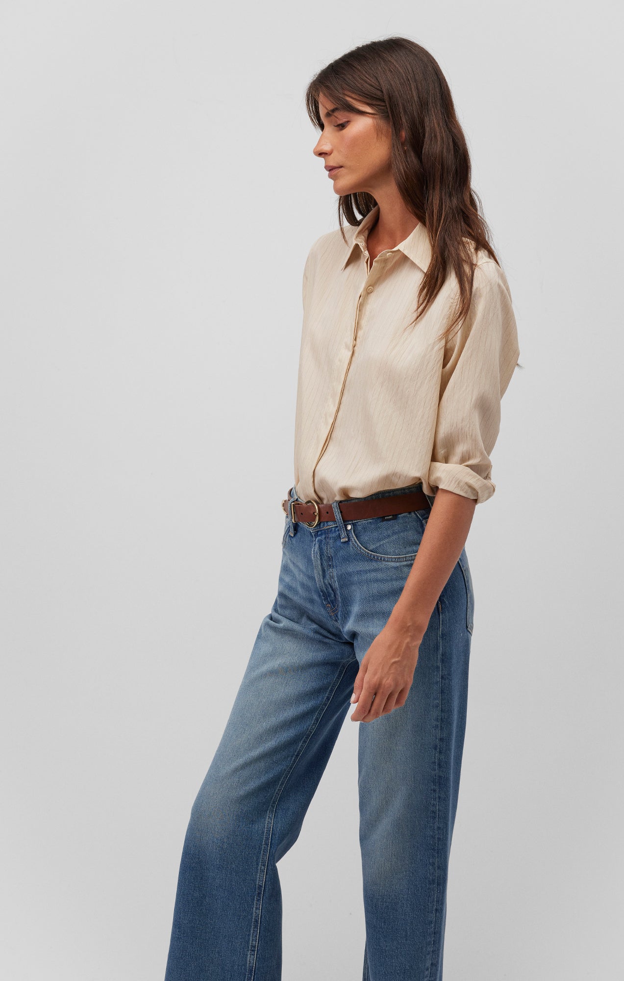 Mavi Women's Long Sleeve Button-Up Shirt In Coconut Milk Stripe
