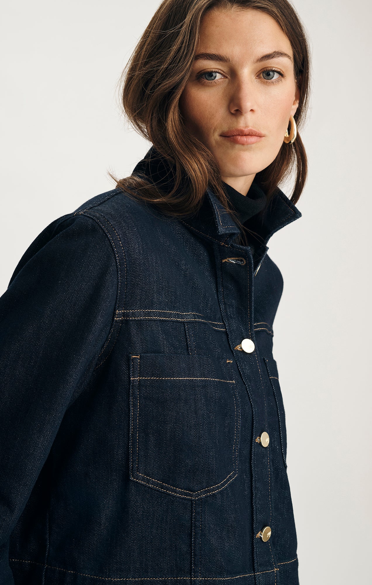 Mavi Women's Tanya Denim Jacket In Dark Blue Shiny Gold Premium