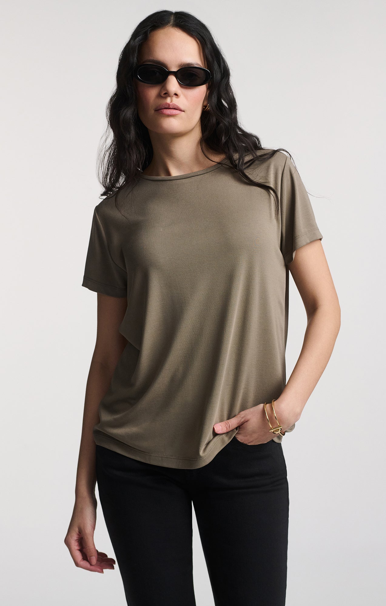 LUXE TOUCH TENCEL™ CREW NECK T-SHIRT IN MOREL - Mavi Jeans