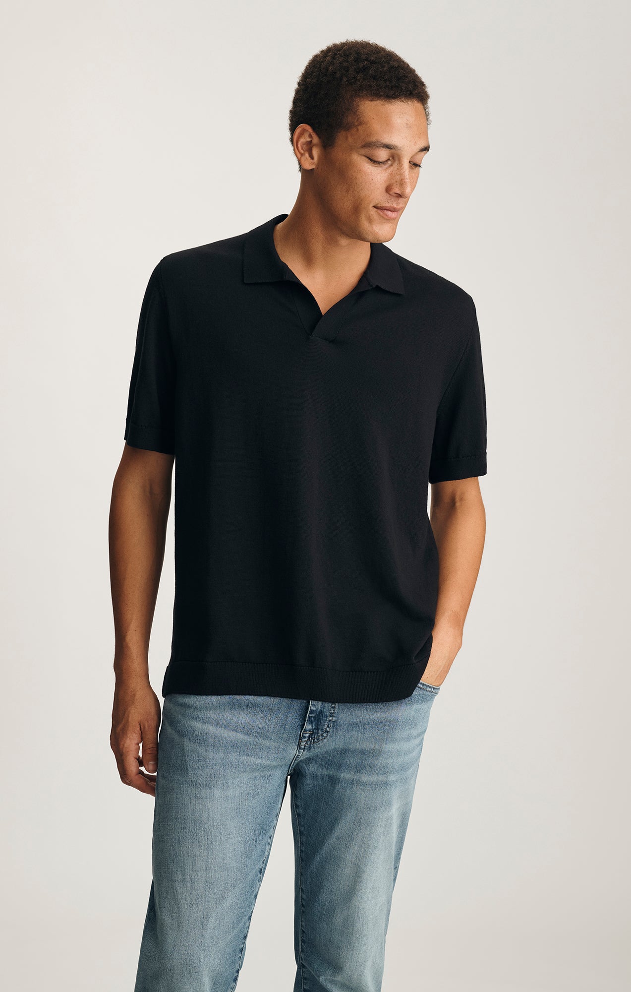 SHORT SLEEVE BUTTON-UP SWEATER IN BLACK