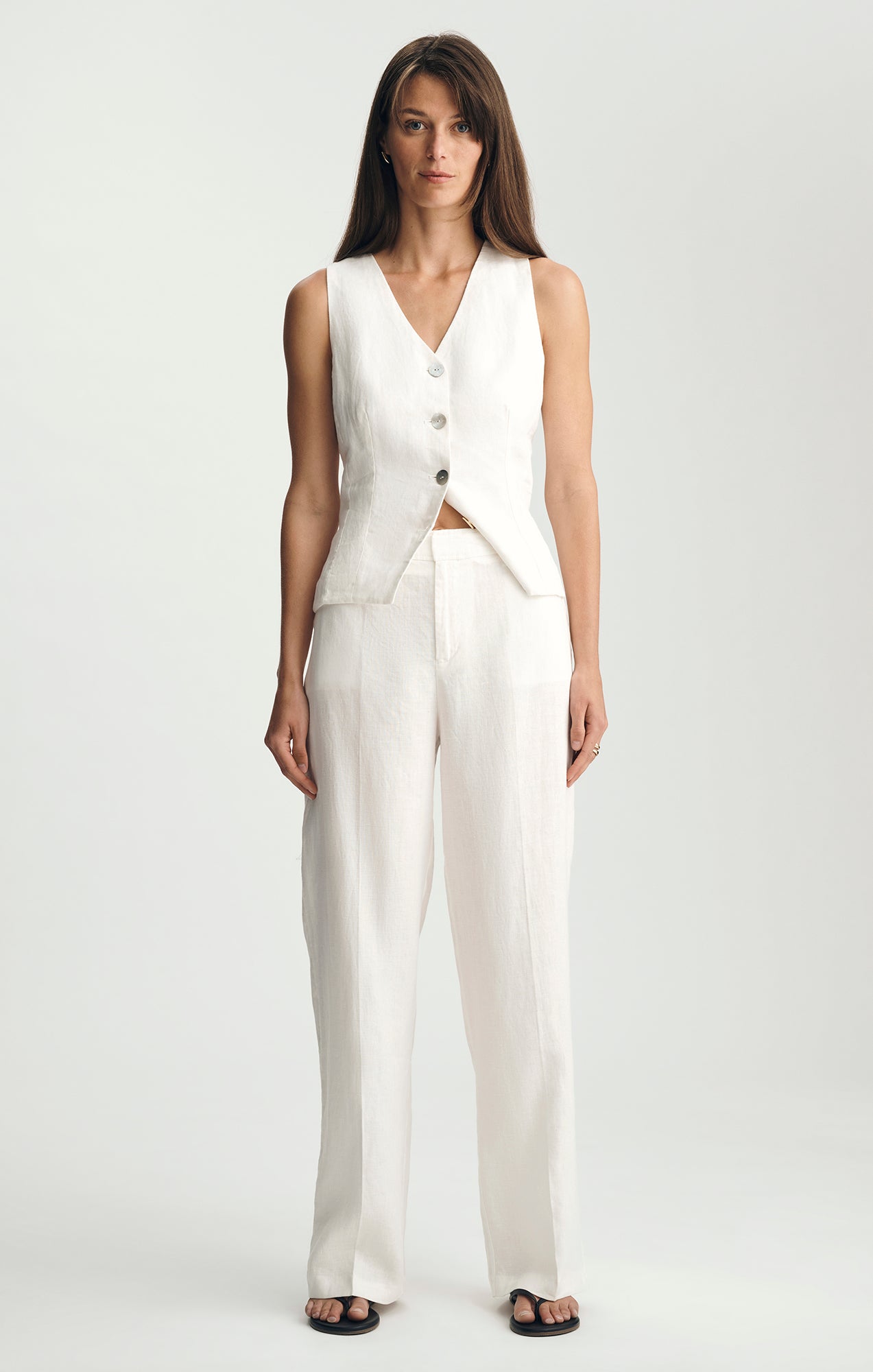 LINEN STRAIGHT LEG PANTS IN ANTIQUE WHITE - Mavi Jeans