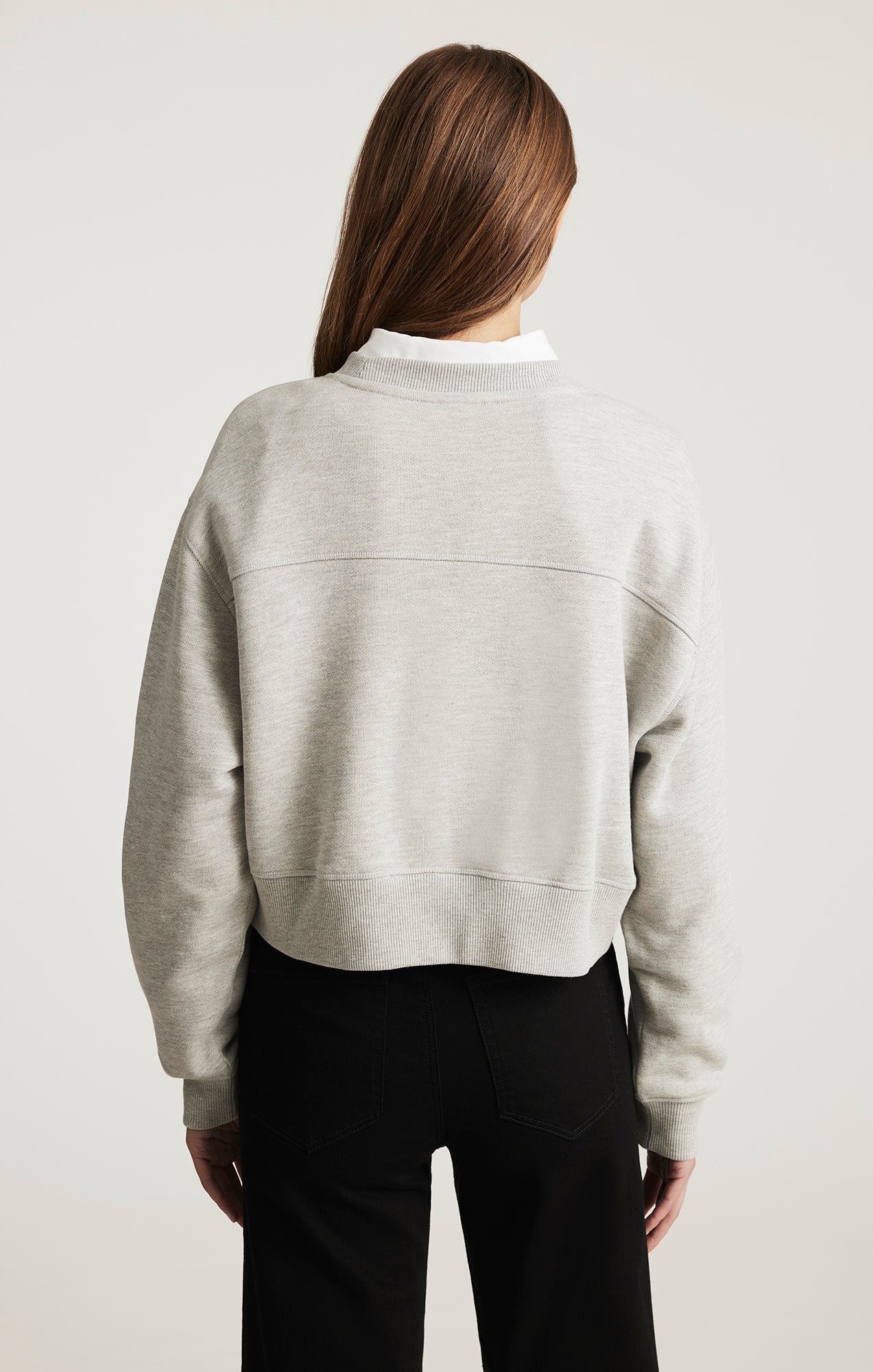 CROPPED CREW NECK SWEATSHIRT IN GREY MELANGE - Mavi Jeans