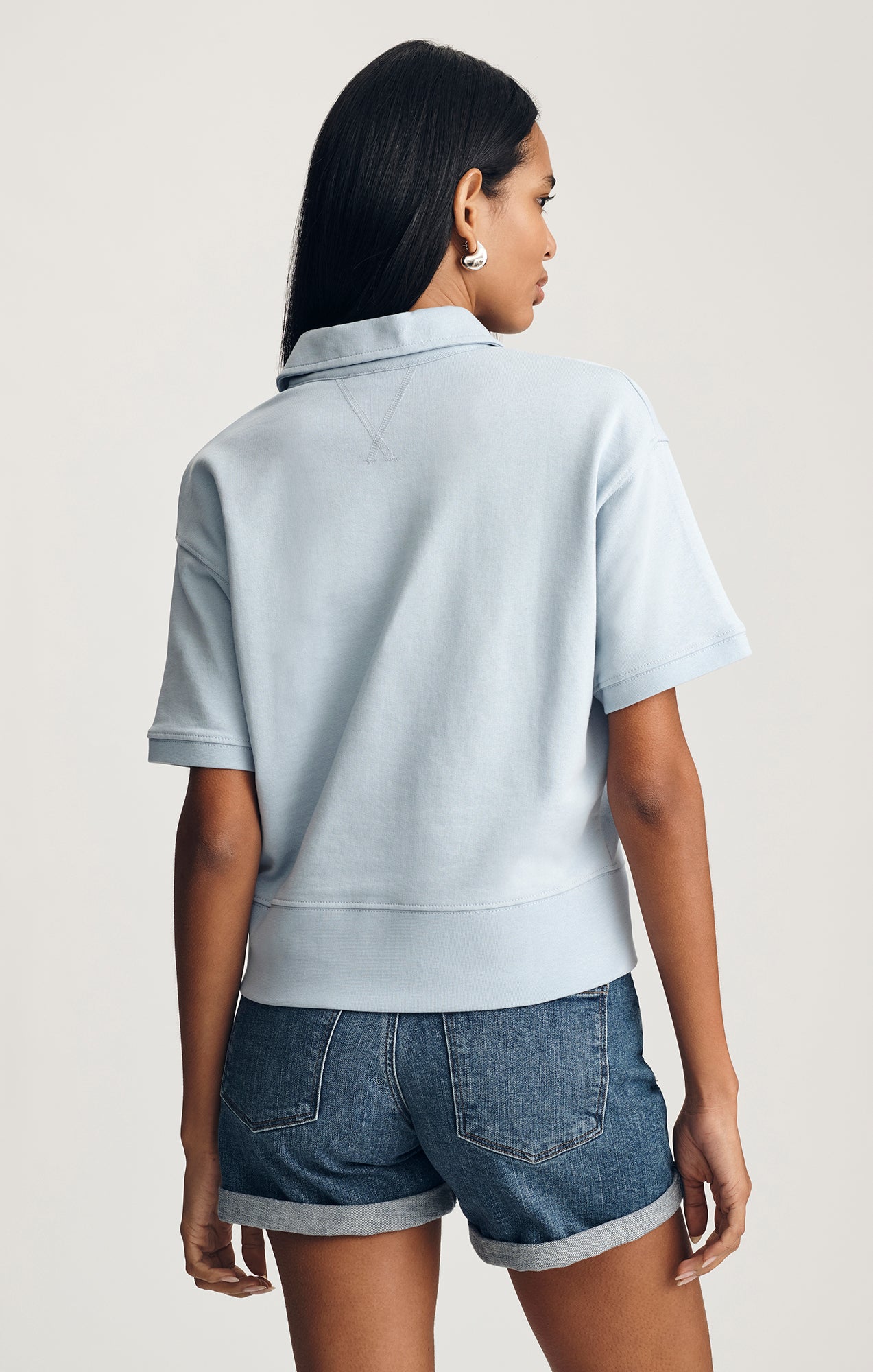 HALF ZIP SHORT SLEEVE SWEATSHIRT IN BLUE FOG - Mavi Jeans