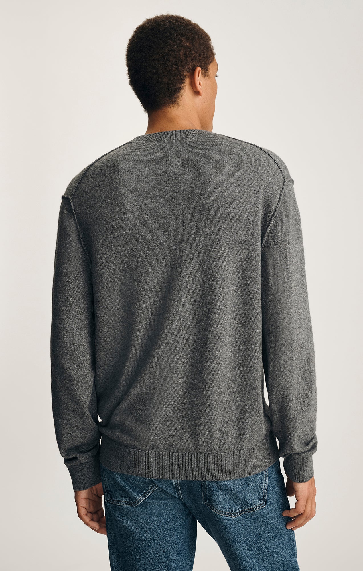 LONG SLEEVE CREW NECK SWEATER IN GREY MELANGE
