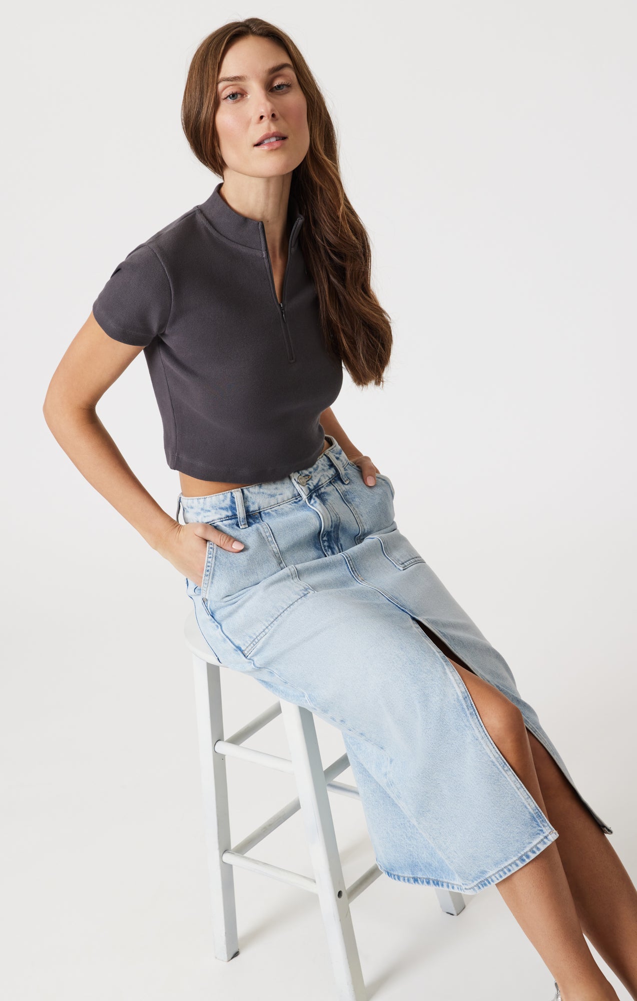 SAVINA DENIM SKIRT IN BLEACHED WELL BLUE - Mavi Jeans