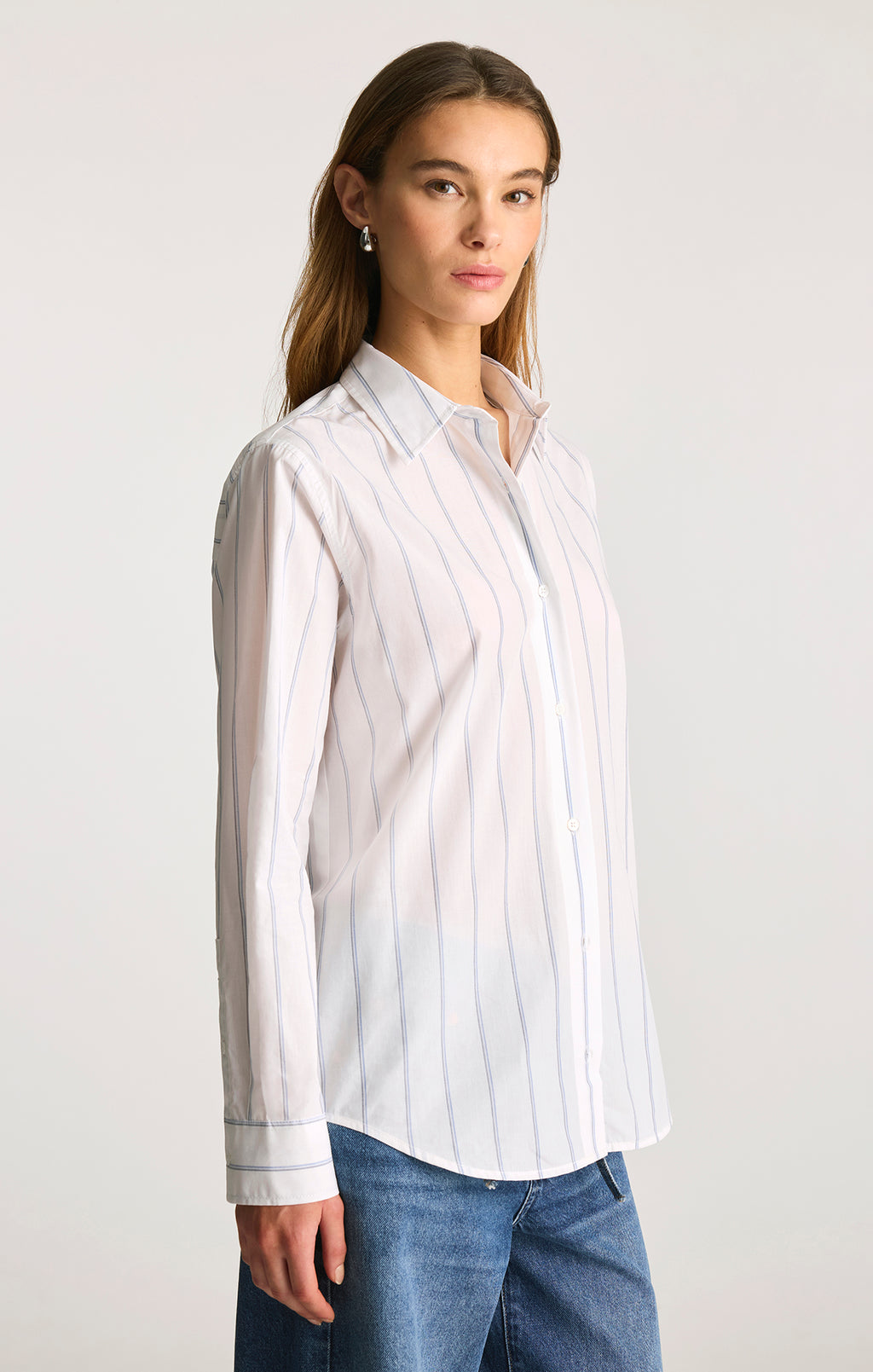 LONG SLEEVE BUTTON-UP SHIRT IN BLUE STRIPED - Mavi Jeans