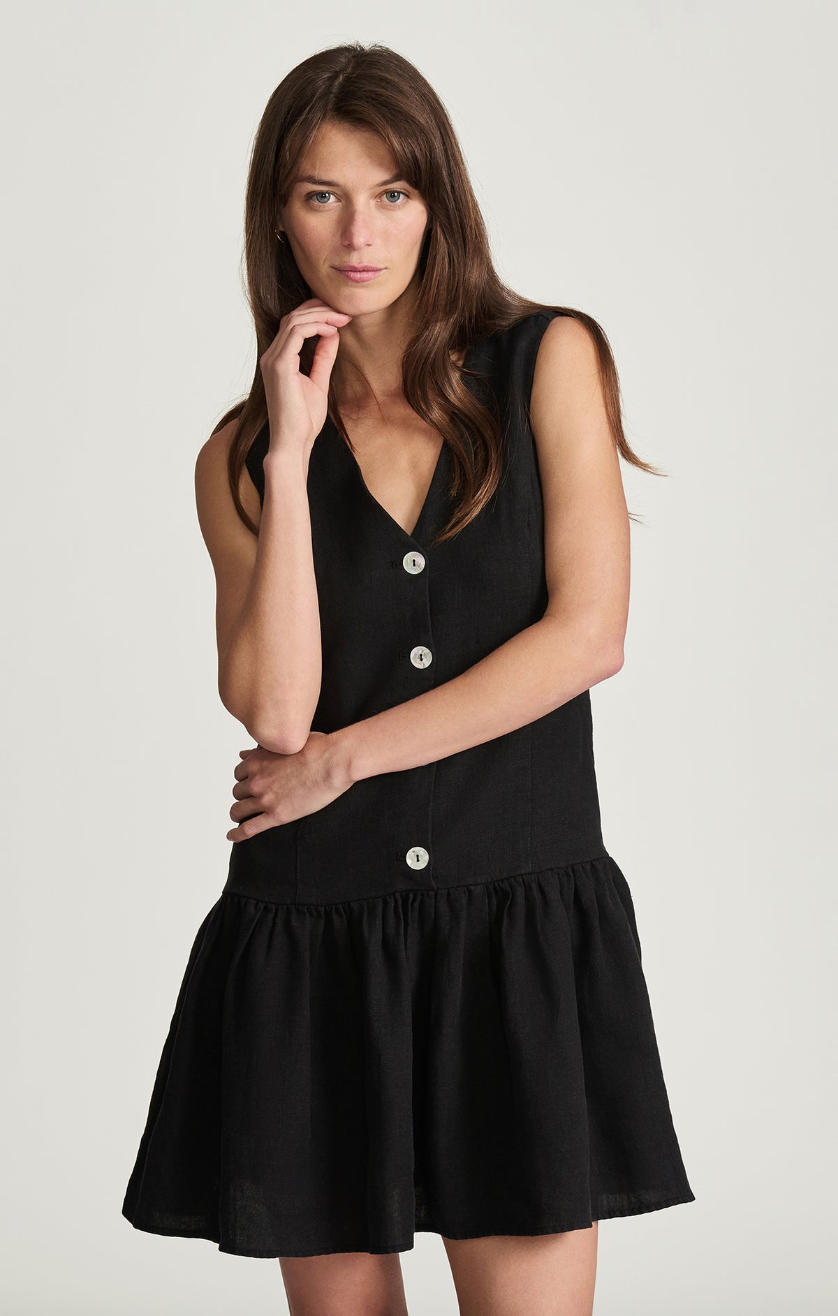 black dress drop waist Mavi Women's Linen Mini In neckline paired with adjustable A-line Princess V-neck Floral BAODR Options:Dresser + Mirror