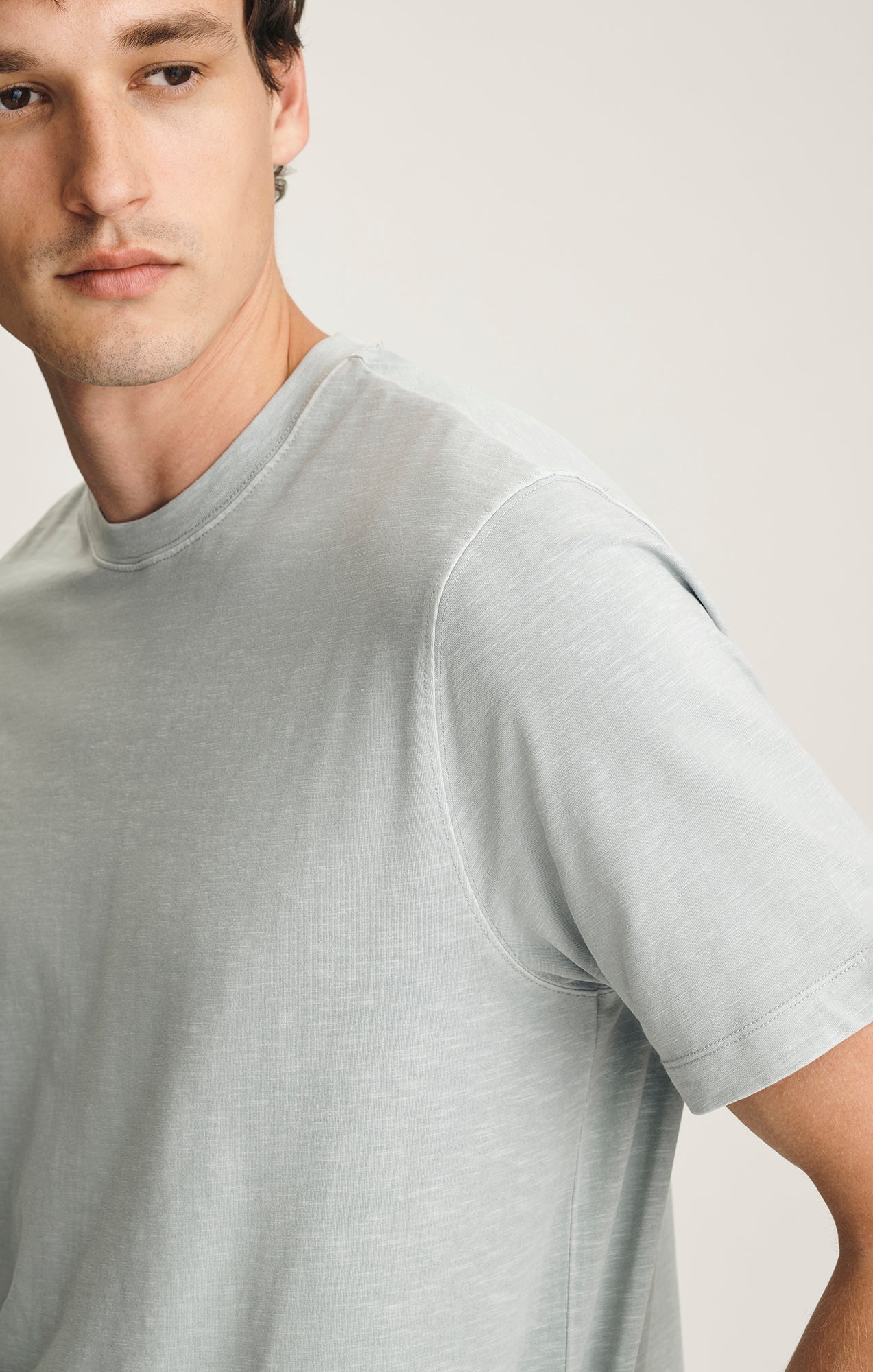 SOFT SLUB CREW NECK T-SHIRT IN AQUA GREY - Mavi Jeans