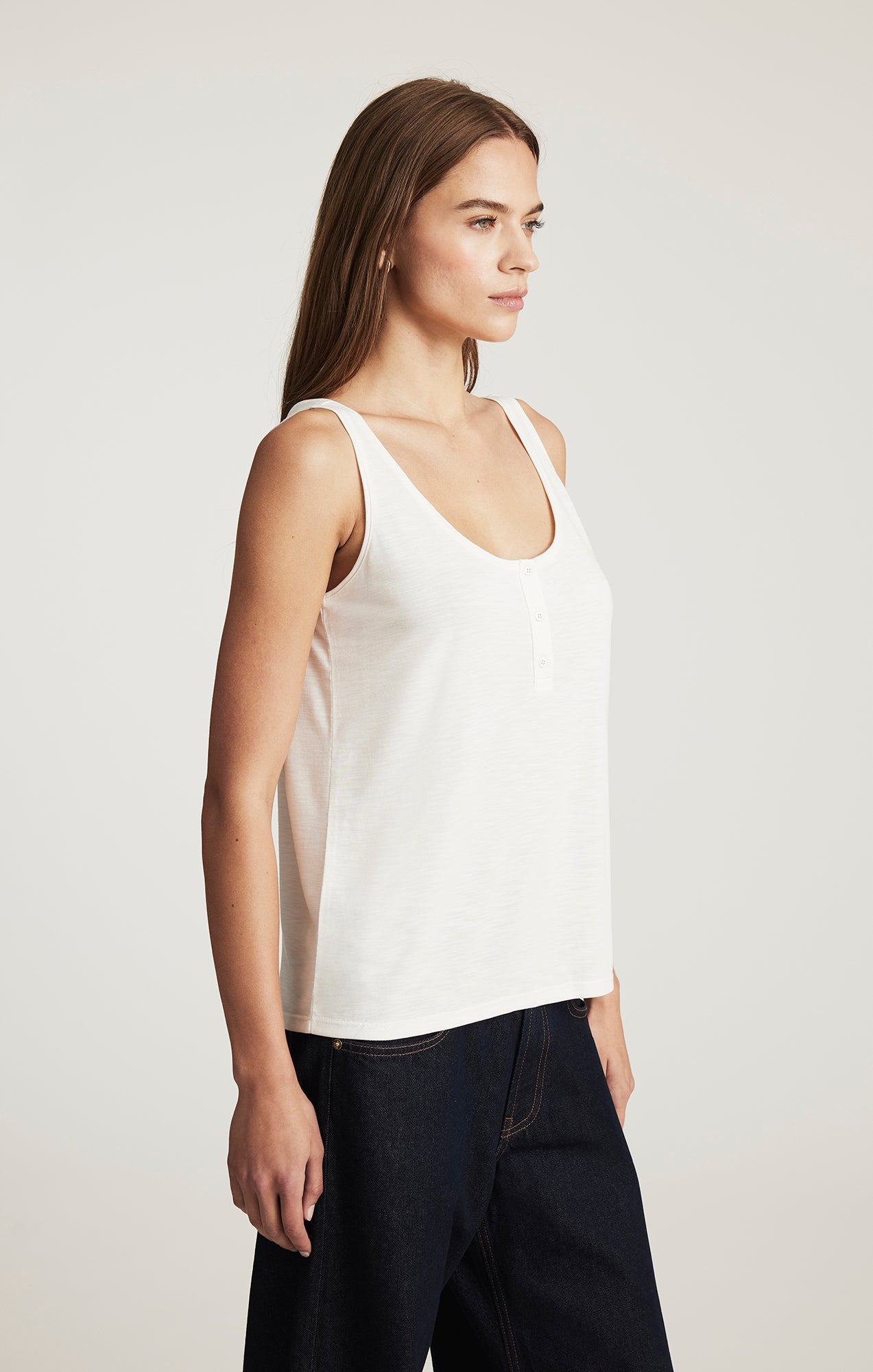 LUXE TOUCH TENCEL™ HENLEY TANK TOP IN ANTIQUE WHITE