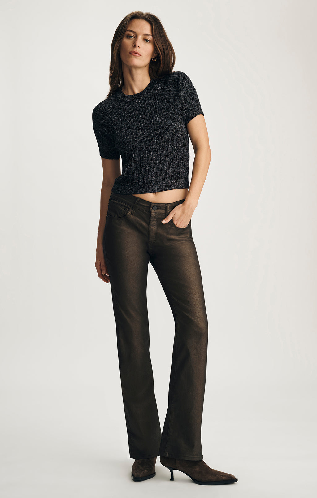 VICKY BOOTCUT IN BROWN SHINY GOLD PREMIUM