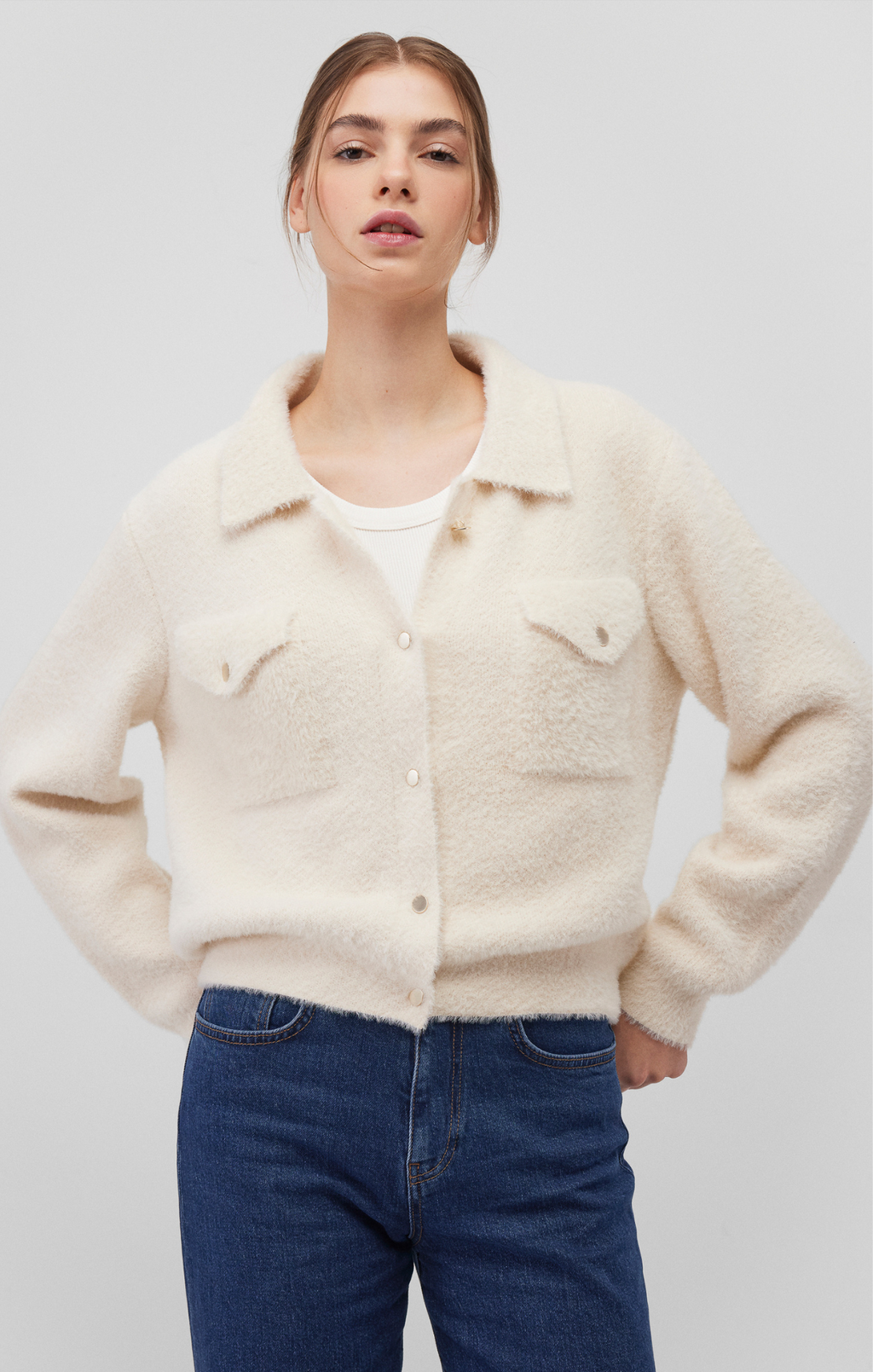 BUTTON CARDIGAN IN ANTIQUE WHITE - Mavi Jeans