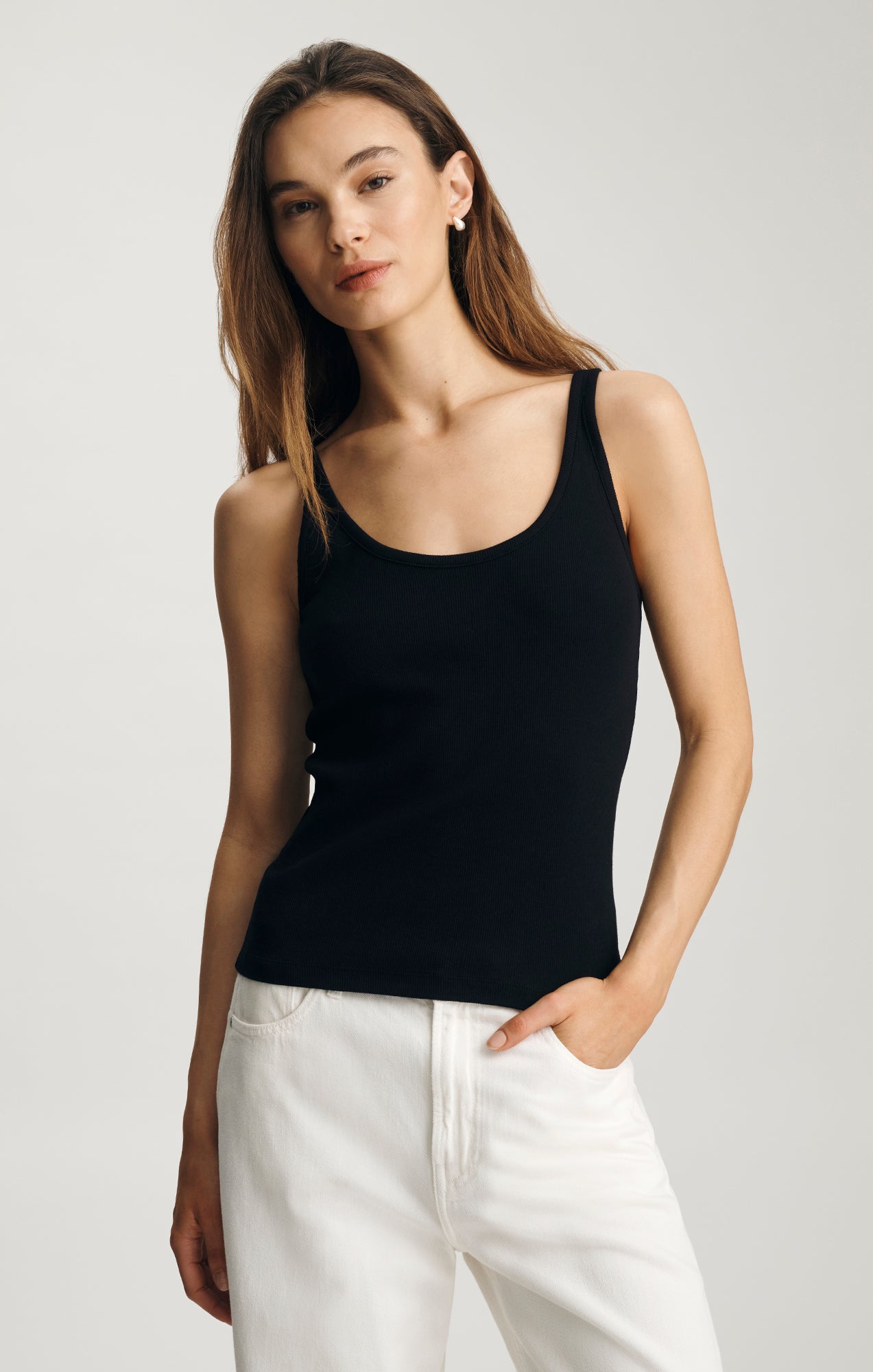 RIBBED SCOOP NECK TANK TOP IN BLACK - Mavi Jeans