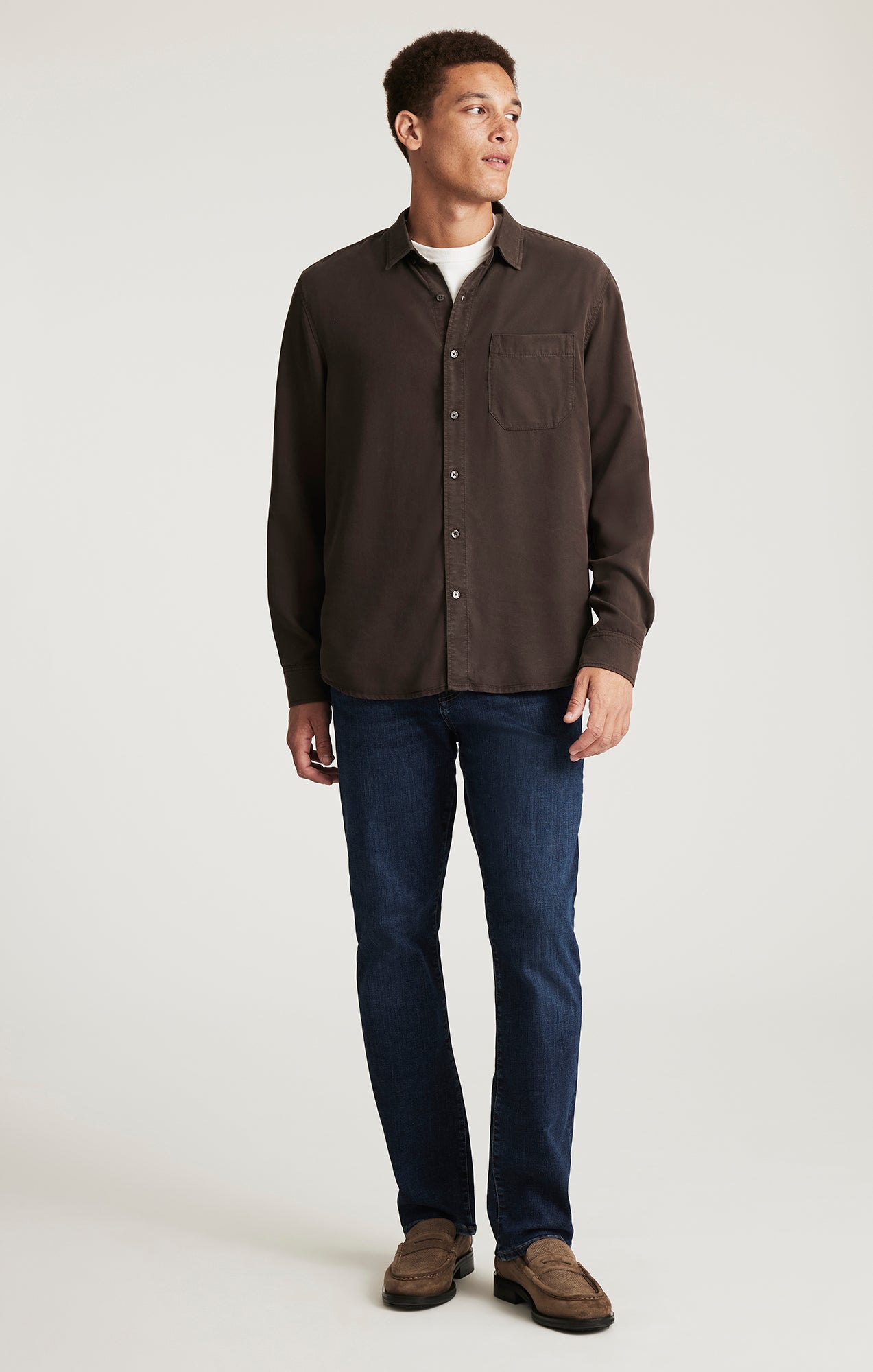 TENCEL™ LONG SLEEVE BUTTON-UP SHIRT IN AFTER DARK - Mavi Jeans
