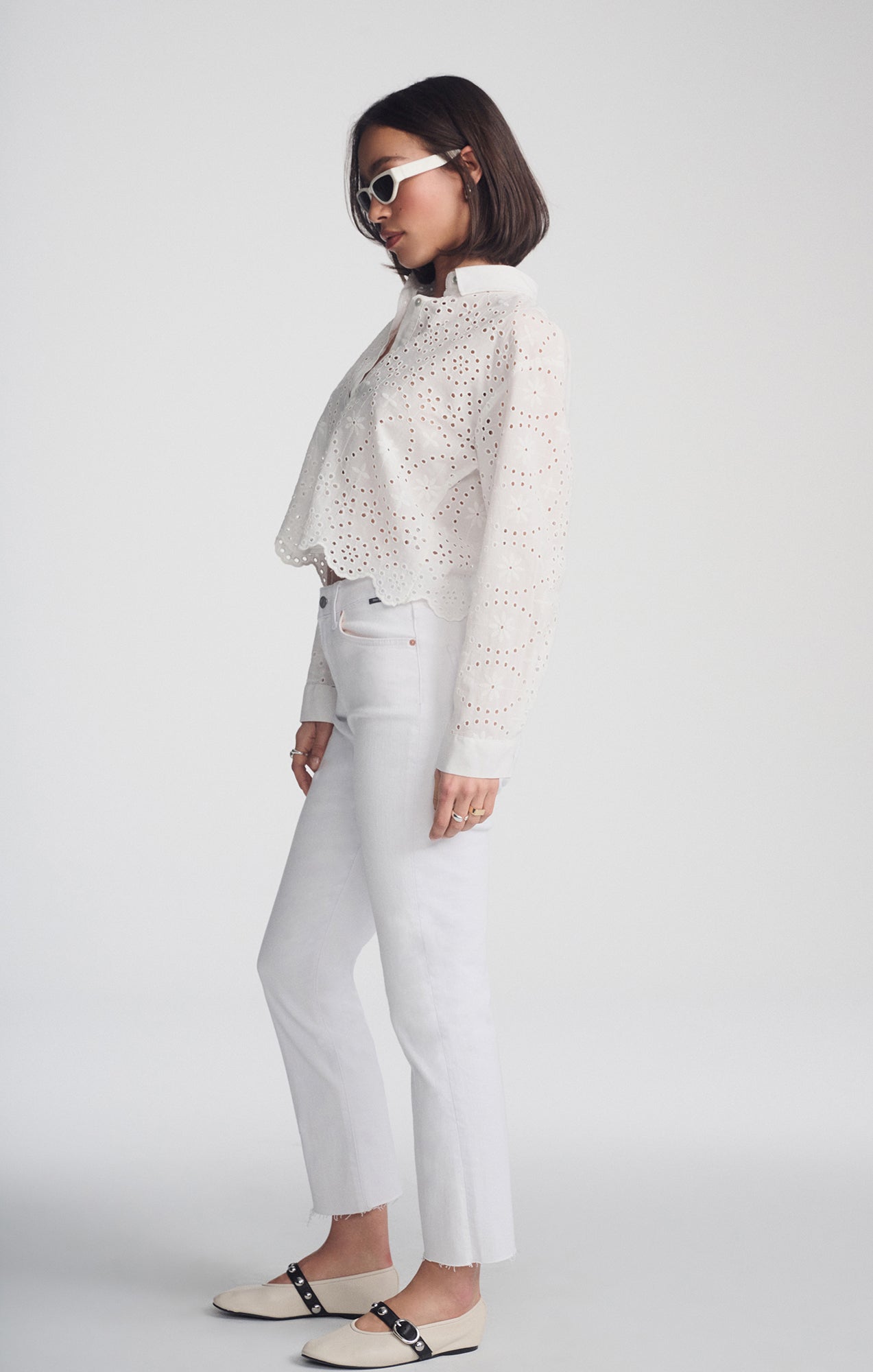 CROPPED EYELET SHIRT IN WHITE - Mavi Jeans