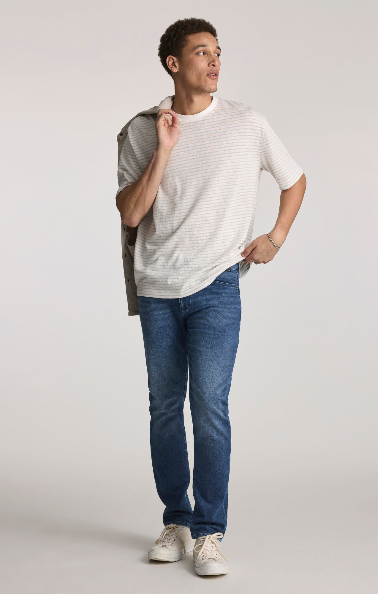 STRIPED CREW NECK T-SHIRT IN ELEPHANT SKIN - Mavi Jeans