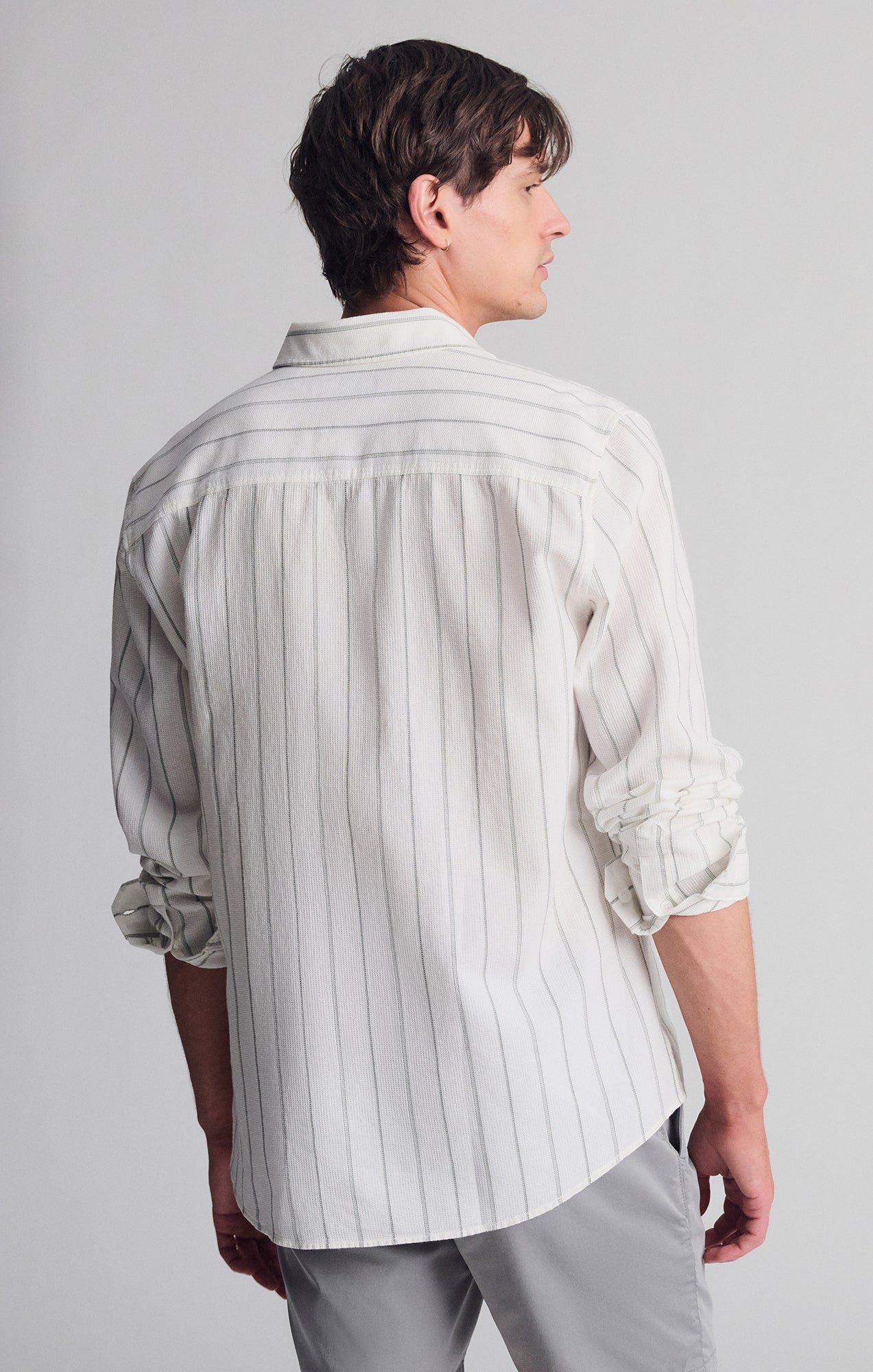 STRIPED LONG SLEEVE BUTTON-UP SHIRT IN AGAVE GREEN - Mavi Jeans