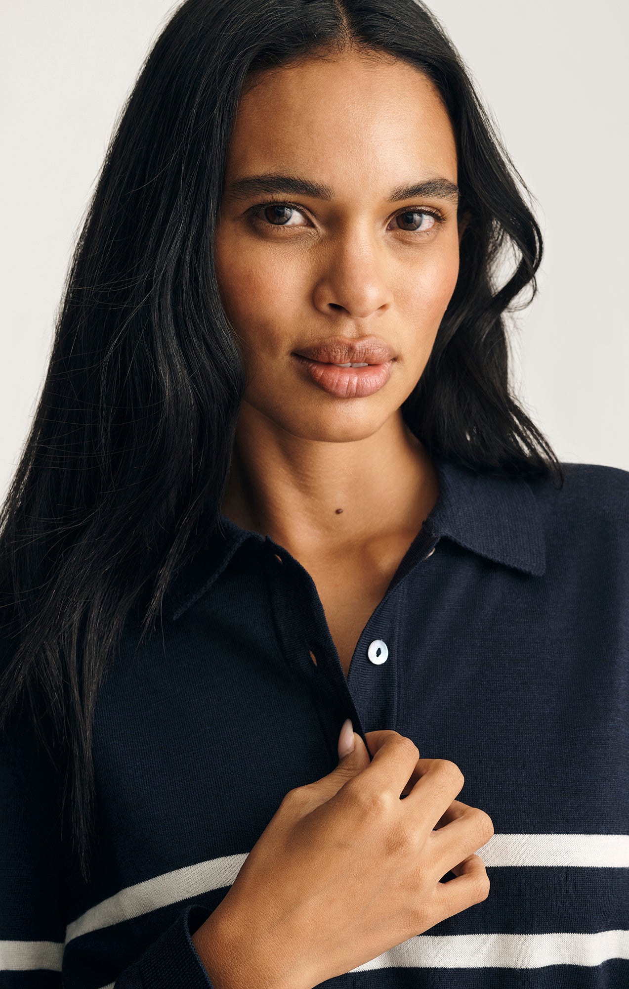 EDITION WOOL POLO SWEATER IN NAVY BLAZER STRIPE