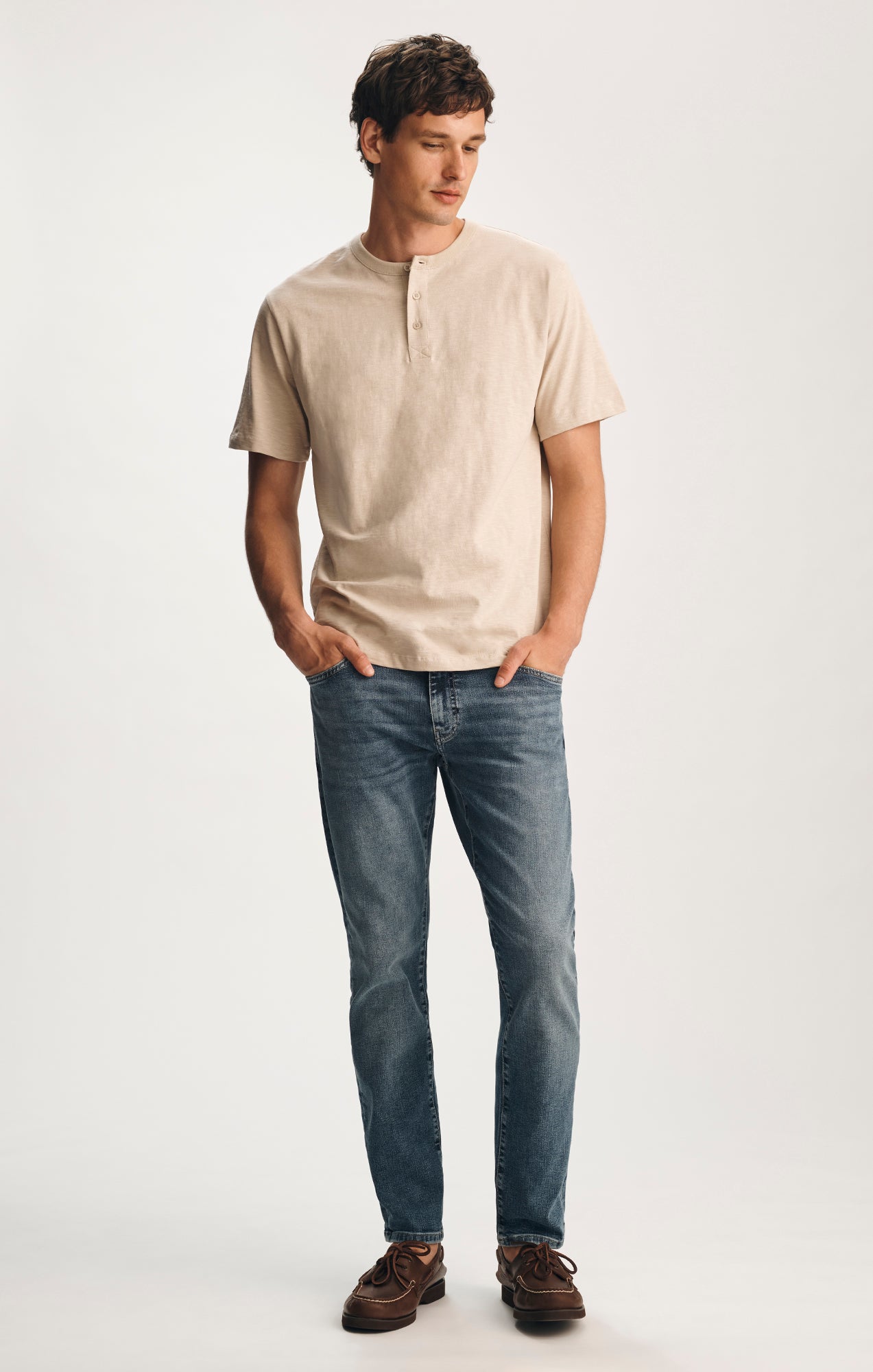SLUB HENLEY T-SHIRT IN FEATHER GREY - Mavi Jeans