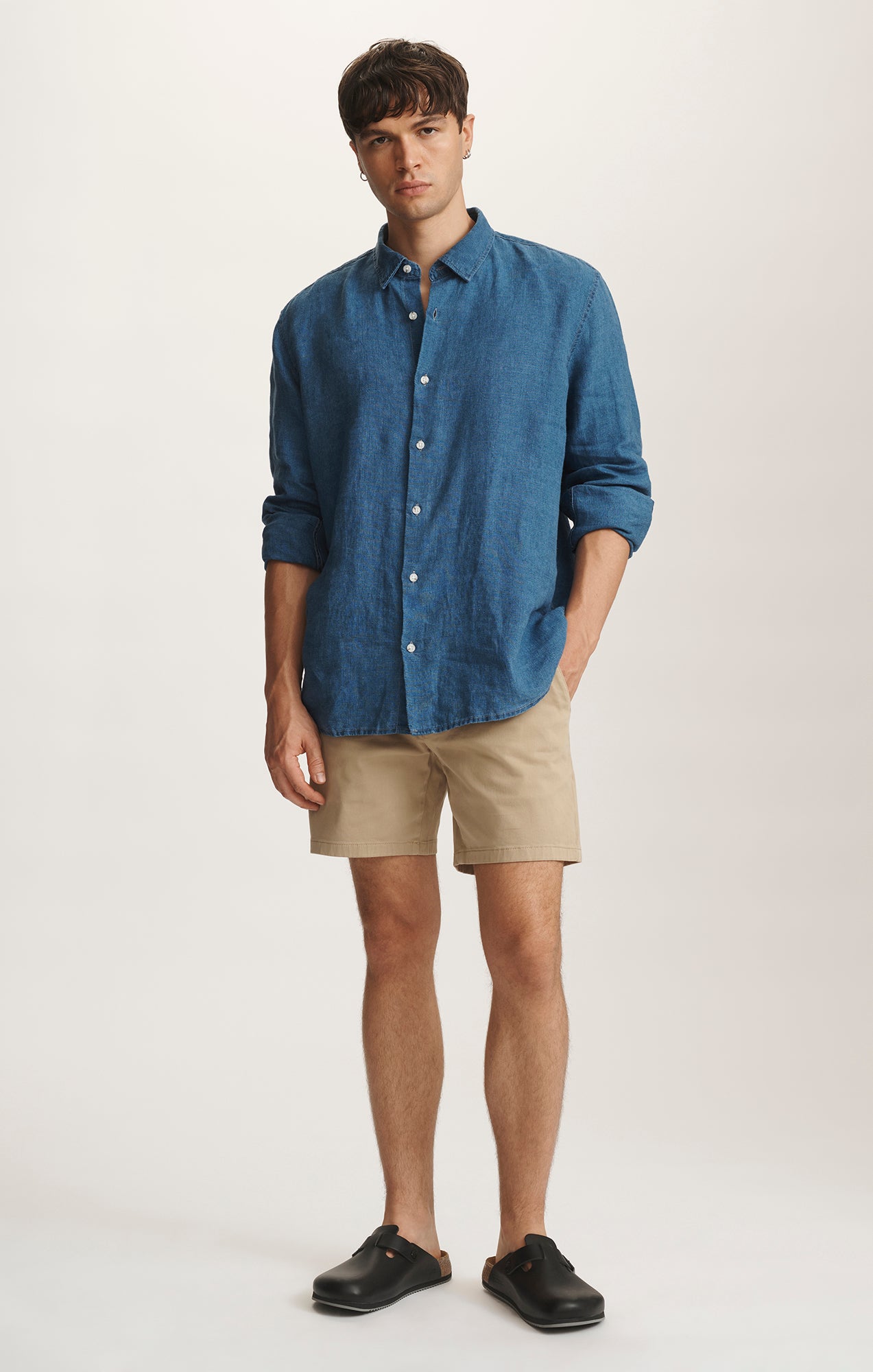 LINEN LONG SLEEVE BUTTON-UP SHIRT IN INDIGO - Mavi Jeans