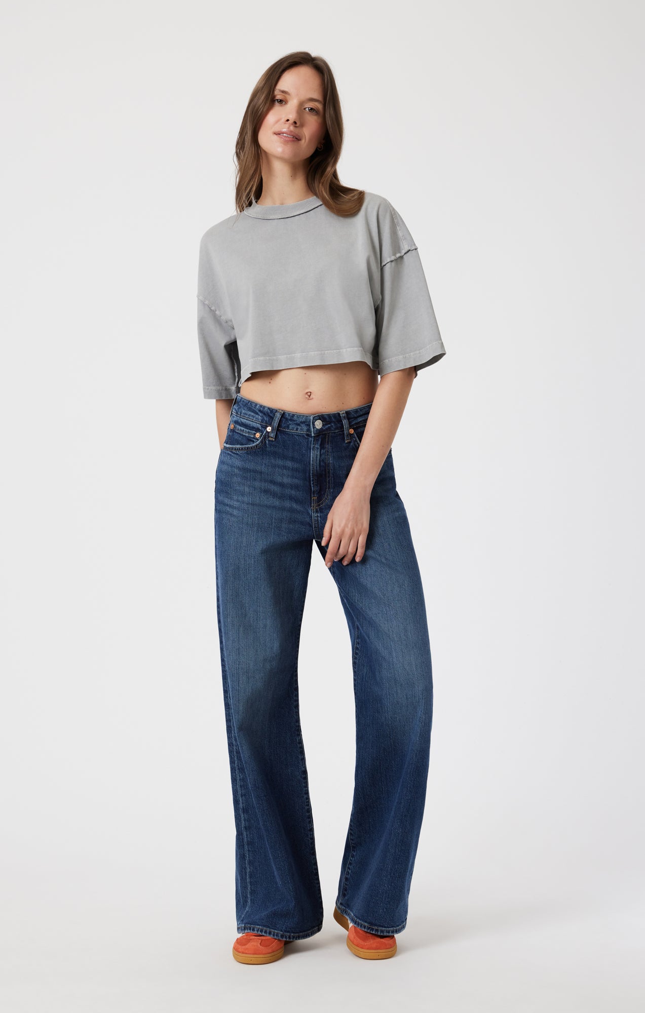 Mavi Women's Drop Shoulder Cropped T-Shirt In Monument