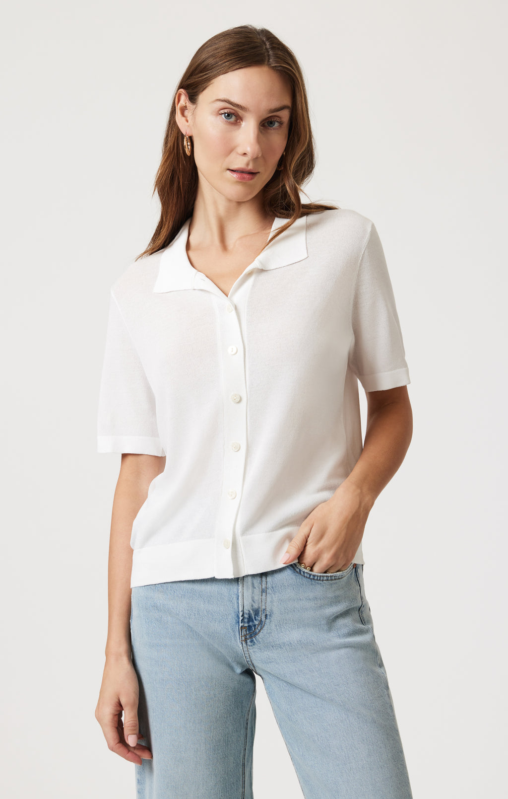 SHORT SLEEVE POLO CARDIGAN IN ANTIQUE - Mavi Jeans