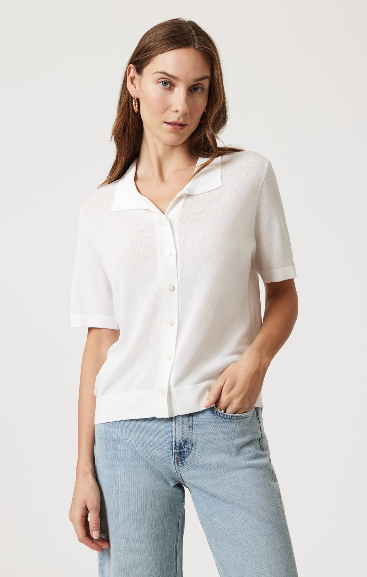 SHORT SLEEVE POLO CARDIGAN IN ANTIQUE - Mavi Jeans