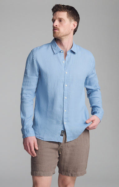 MHL Overall Shirt Washed Cotton Poplin Mineral Blue