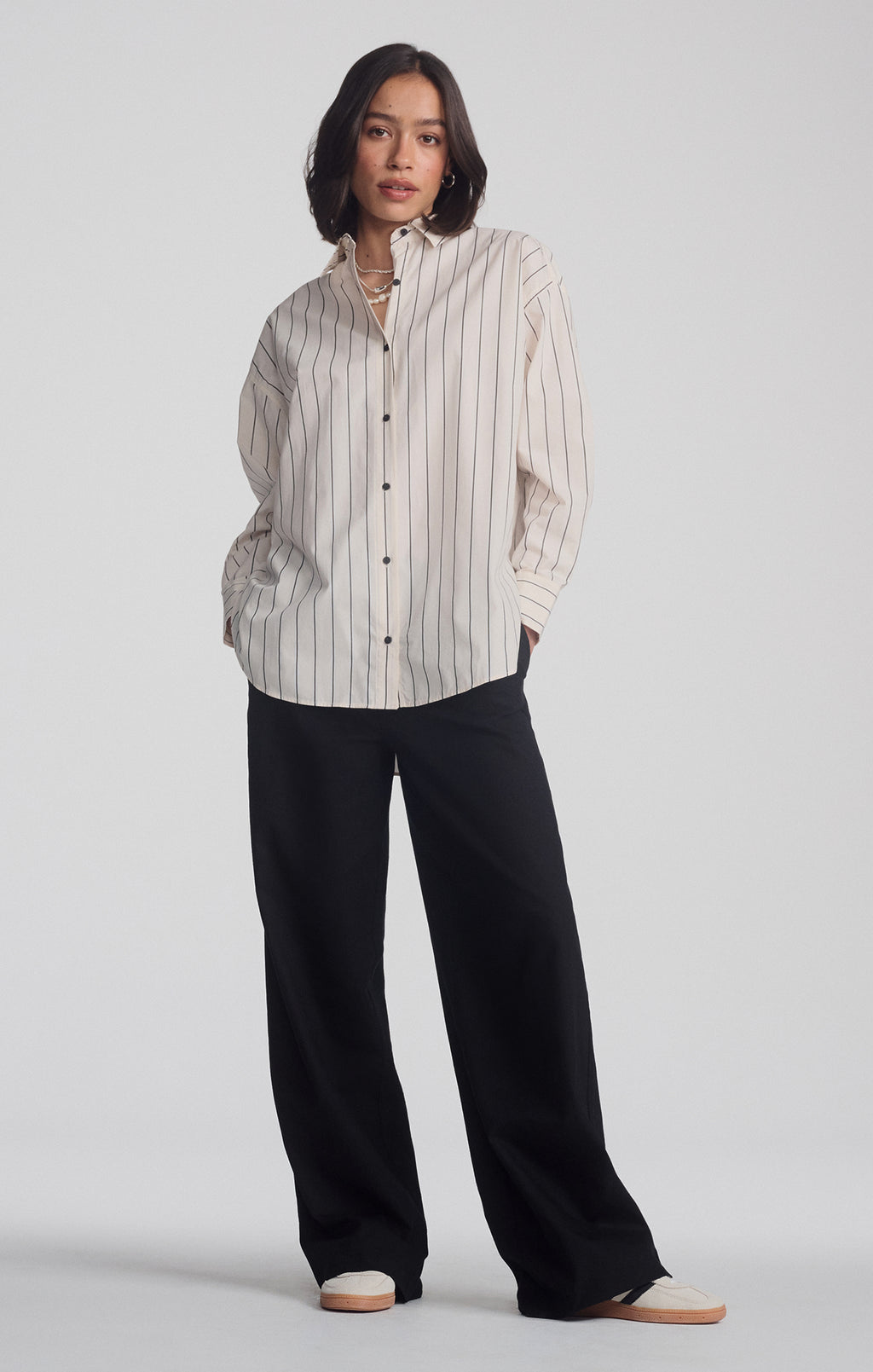 LONG SLEEVE BUTTON-UP SHIRT IN ANTRASIT STRIPE - Mavi Jeans