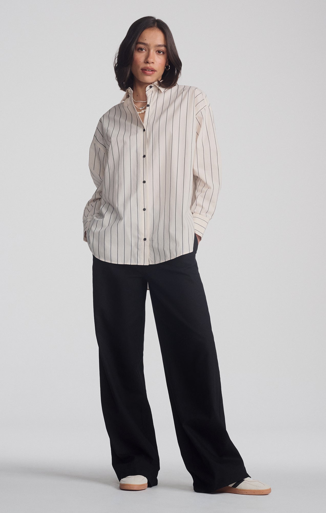 LONG SLEEVE BUTTON-UP SHIRT IN ANTRASIT STRIPE - Mavi Jeans