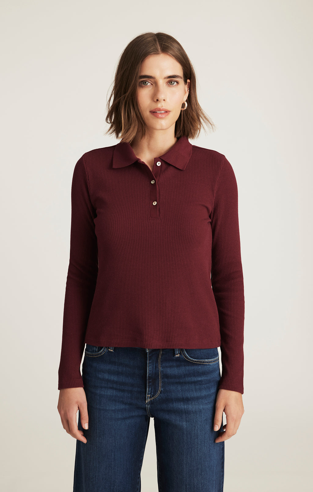 LONG SLEEVE POLO T-SHIRT IN ZINFANDEL - Mavi Jeans