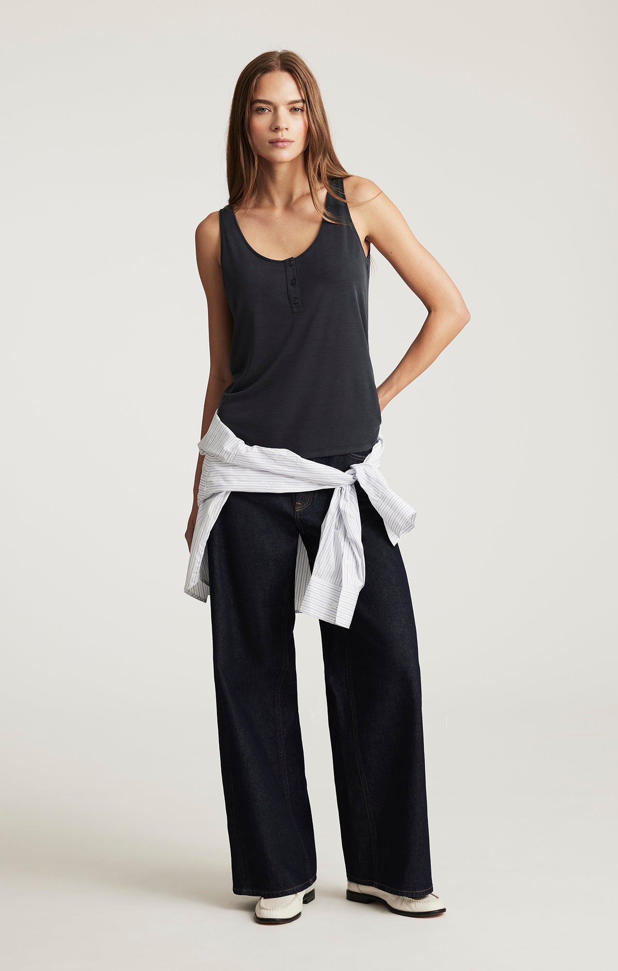 LUXE TOUCH TENCEL™ HENLEY TANK TOP IN BLACK