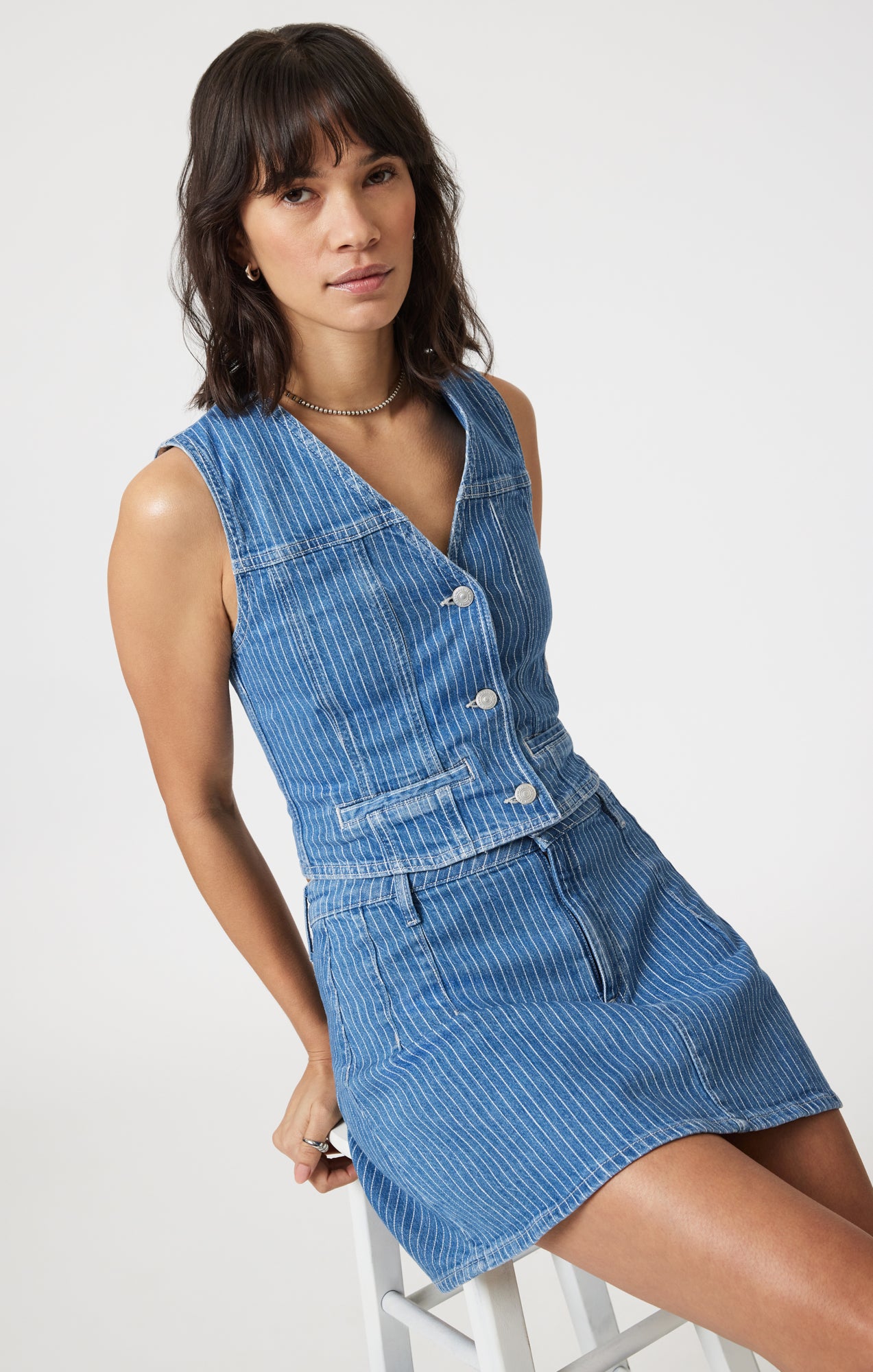 SUMMER DENIM SKIRT IN BLUE STRIPE DENIM - Mavi Jeans