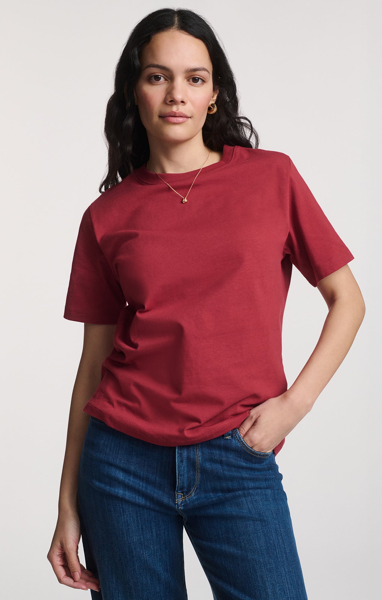 SHORT SLEEVE CREW NECK T-SHIRT IN RED OCHRE - Mavi Jeans
